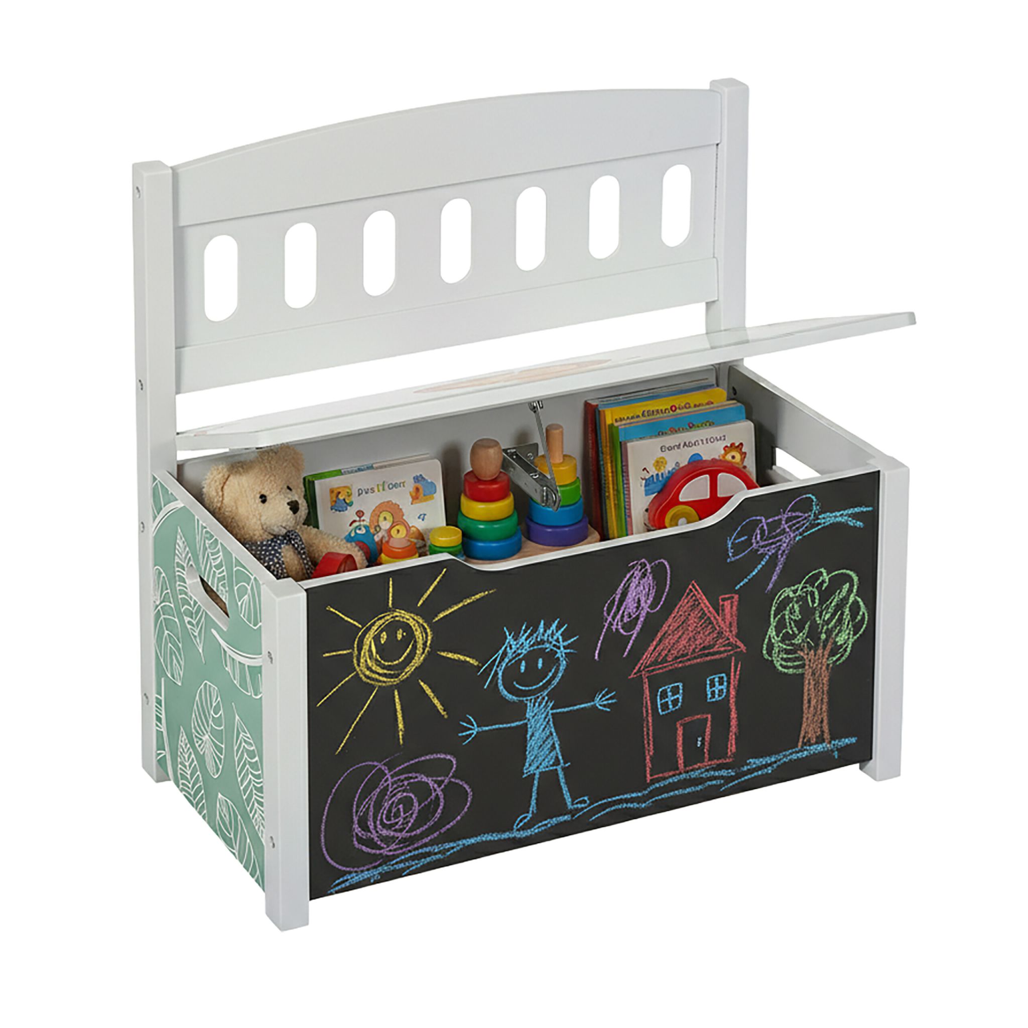 Kinderbank mit Stauraum & Tafel Weiss-Grün-Schwarz