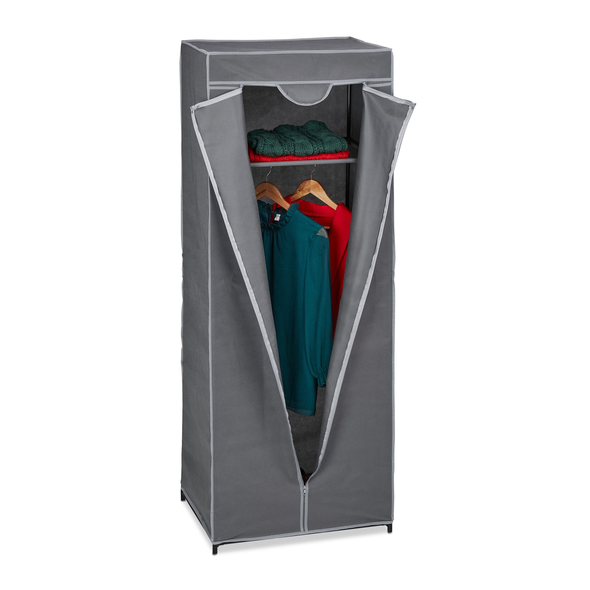 Stoffschrank mit Kleiderstange Grau