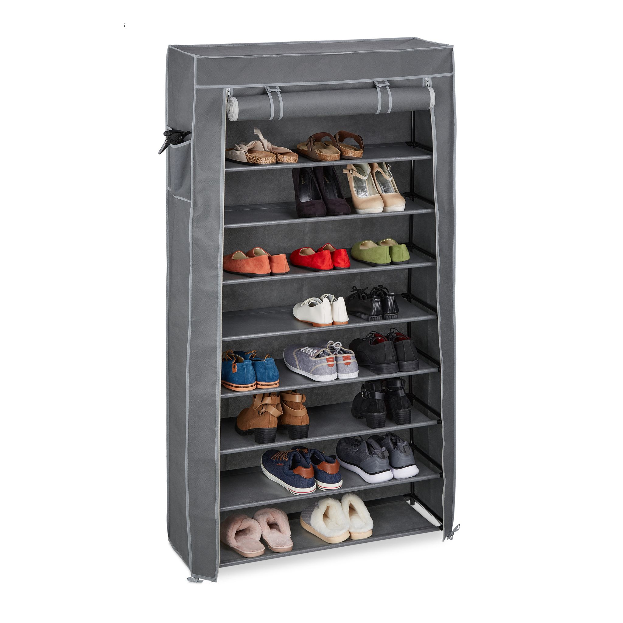 Schuhschrank Stoff 9 Fächer Grau