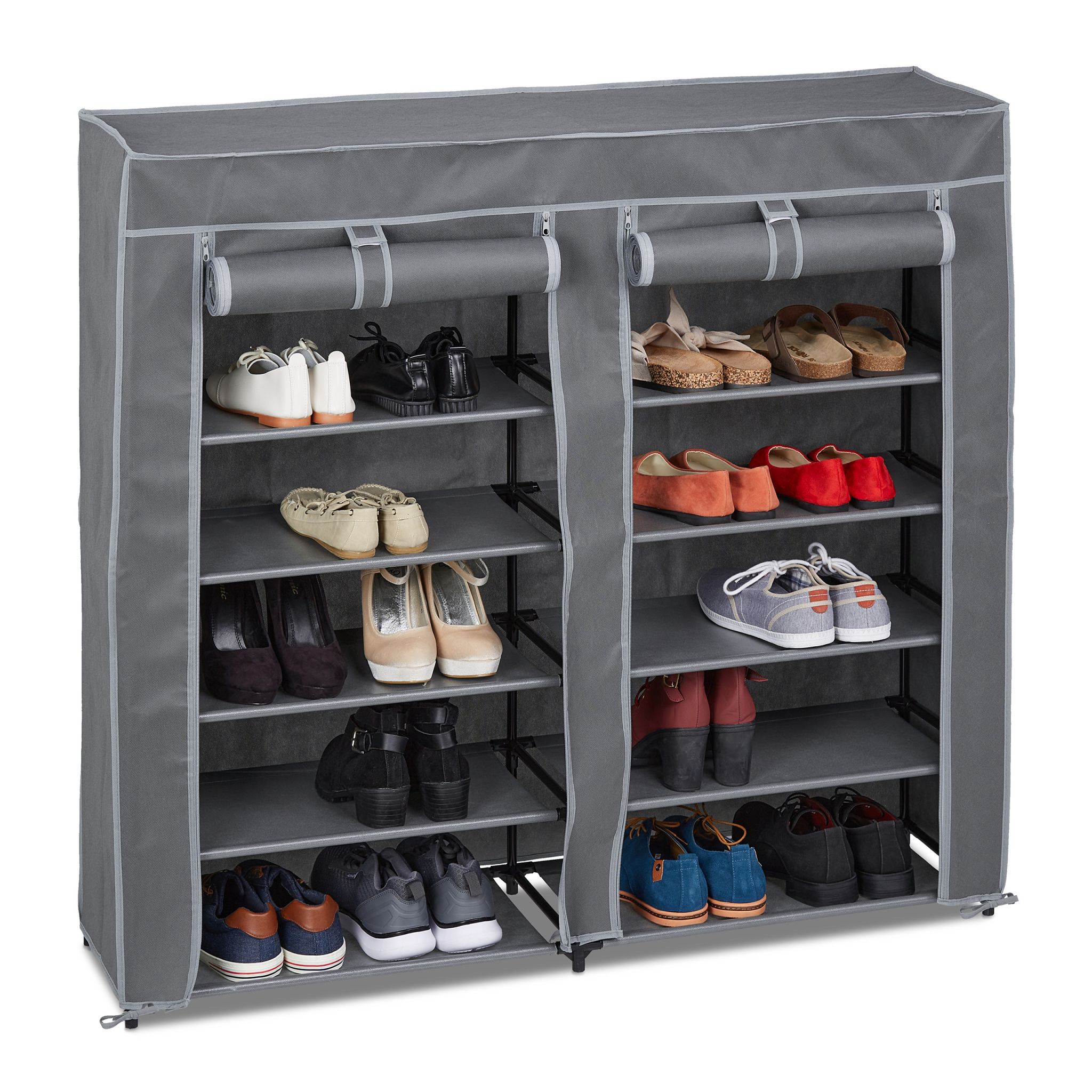 Schuhschrank Stoff 12 Fächer Grau