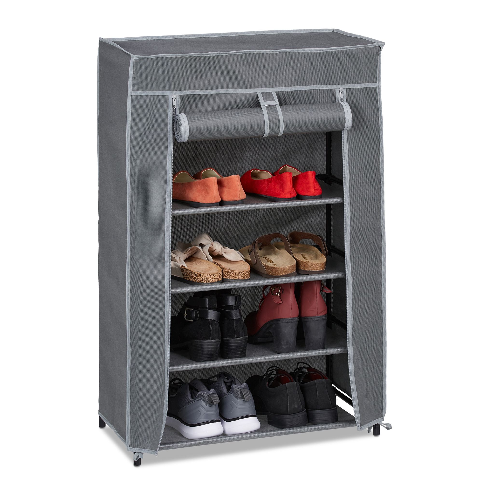 Schuhschrank Stoff 5 Fächer Grau