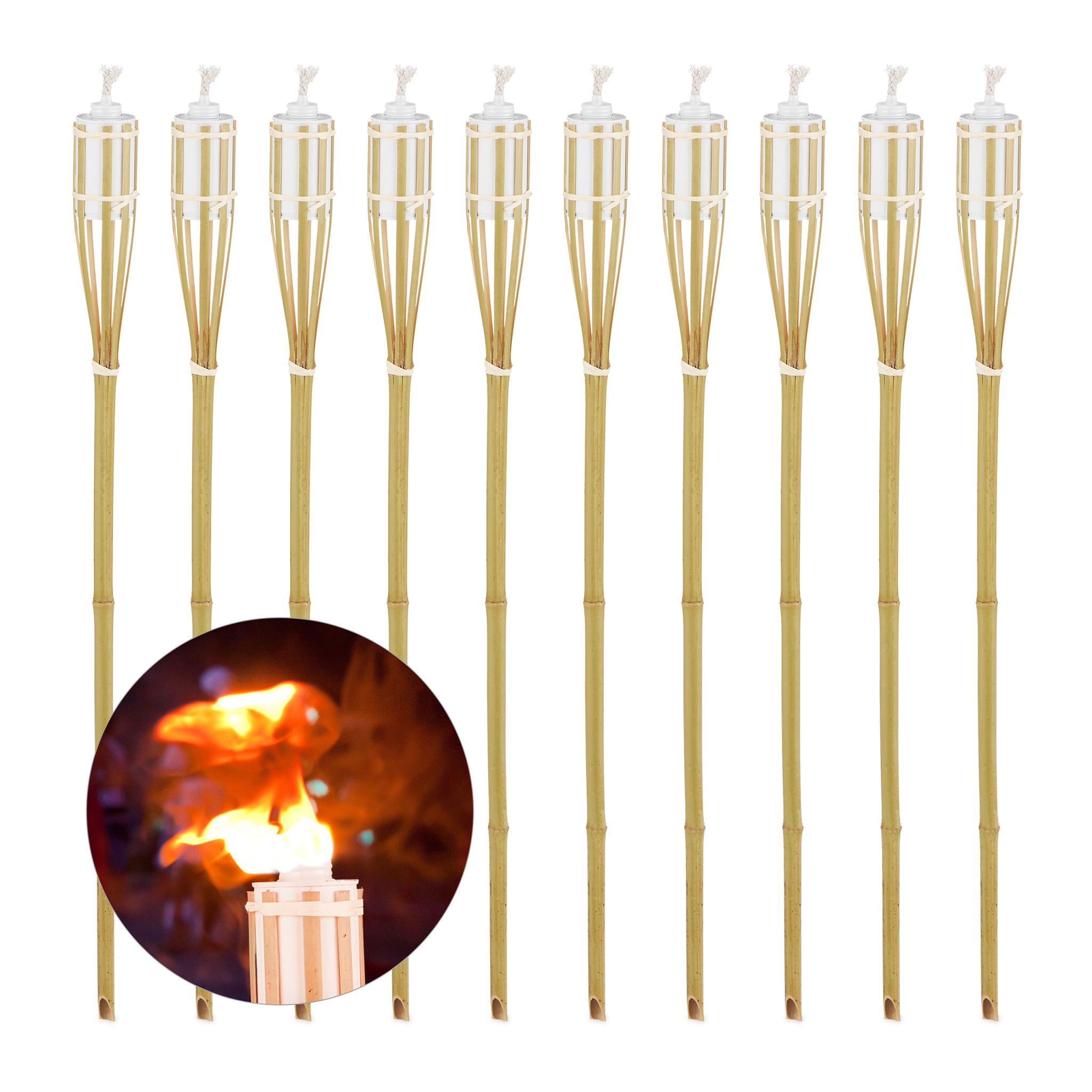 Gartenfackel 10er-Set Natur Weiss-Hellbraun
