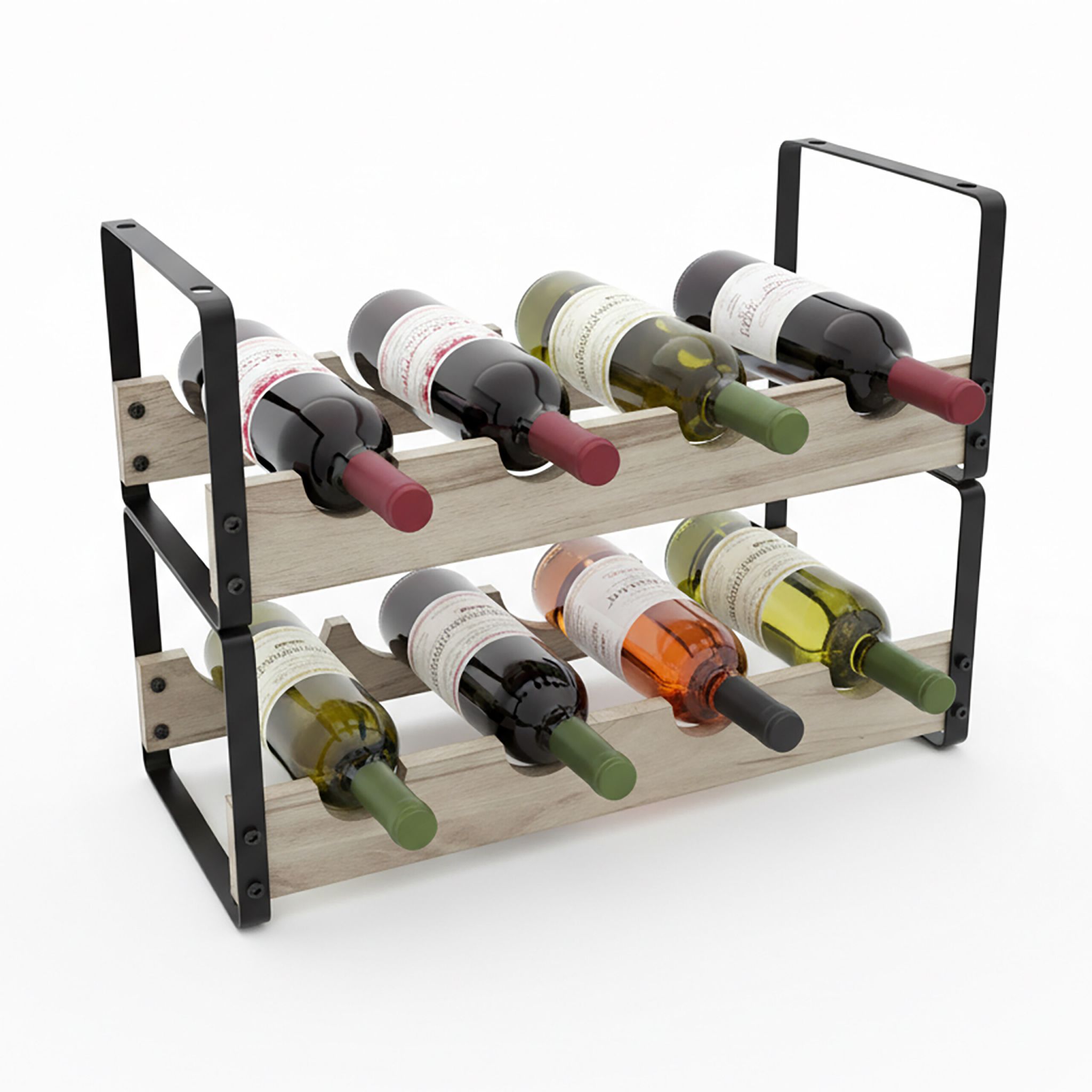 Weinregal für 8 Flaschen Hellbraun-Schwarz