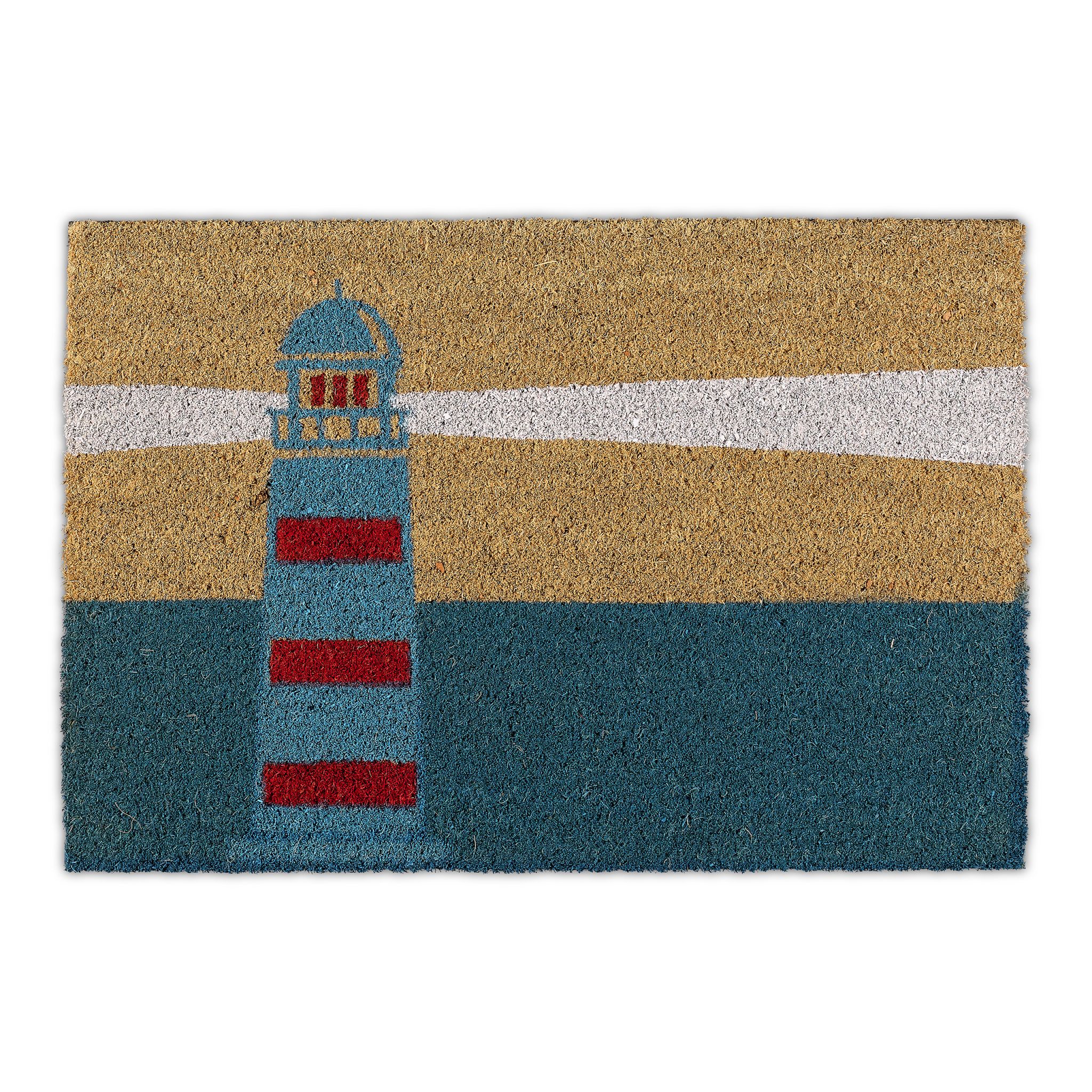 Fussmatte Kokos Leuchtturm Beige-Blau-Rot