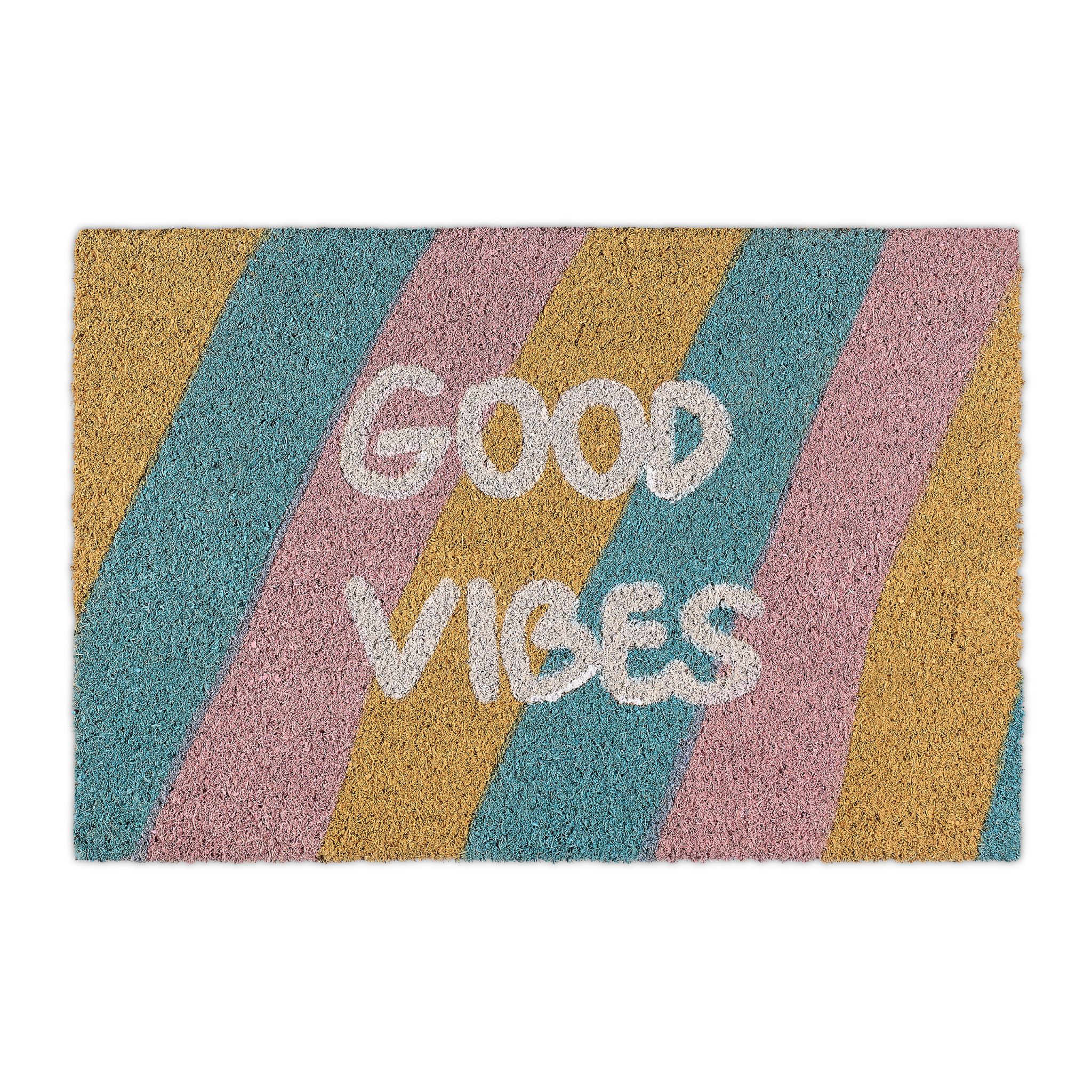 Fussmatte Kokos Good Vibes Blau-Gelb-Rosa