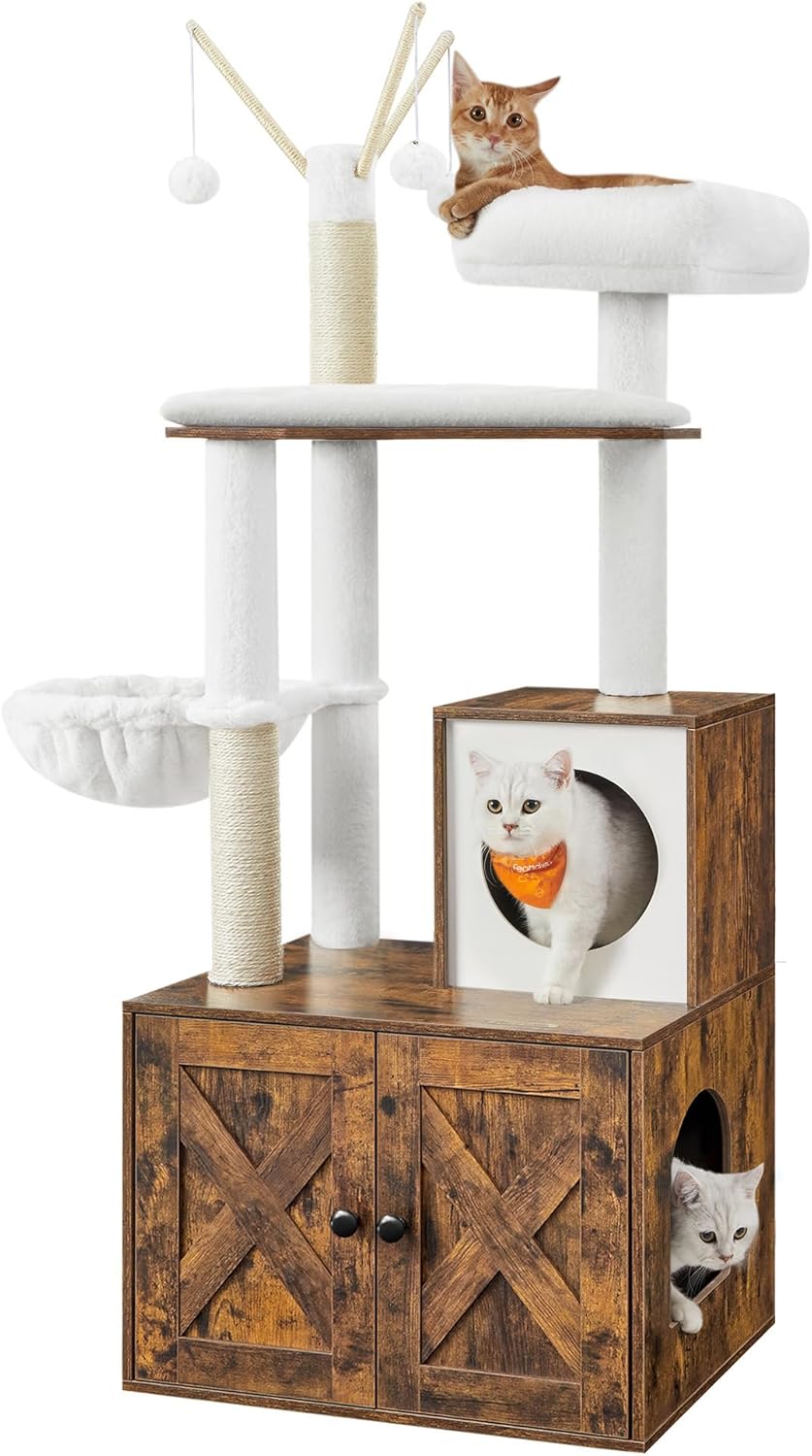 Kratzbaum 2-in-1 mit Katzenklo-Schrank vintagebraun