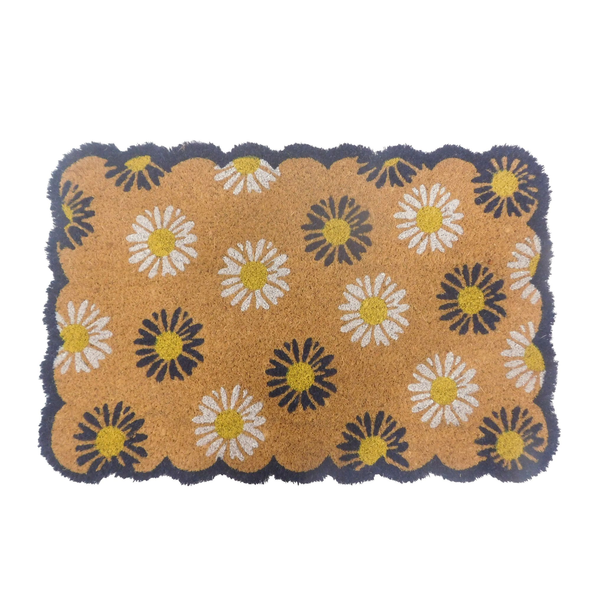 Kokos Fussmatte Pflanzen 60x40cm Weiss-Dunkelblau-Hellbraun