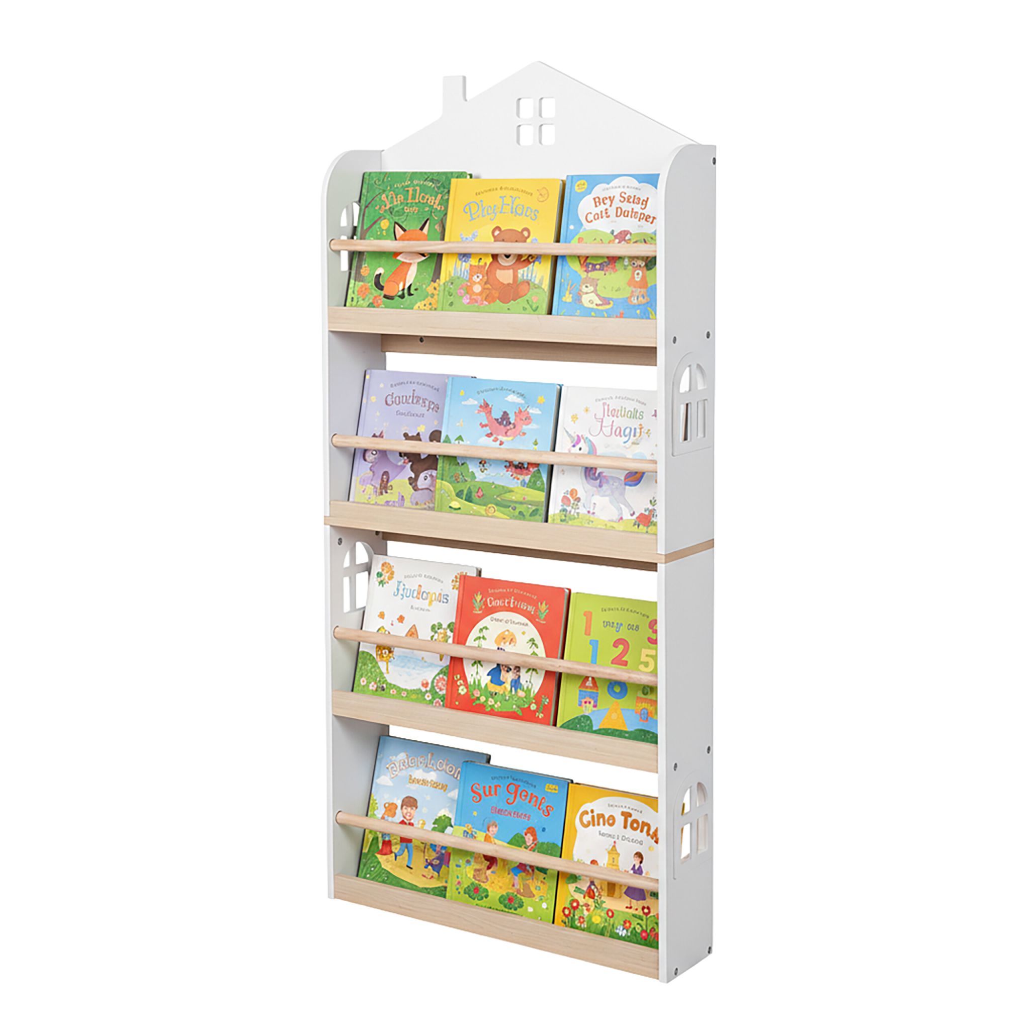 Bücherregal Kinder Haus Weiss-Hellbraun