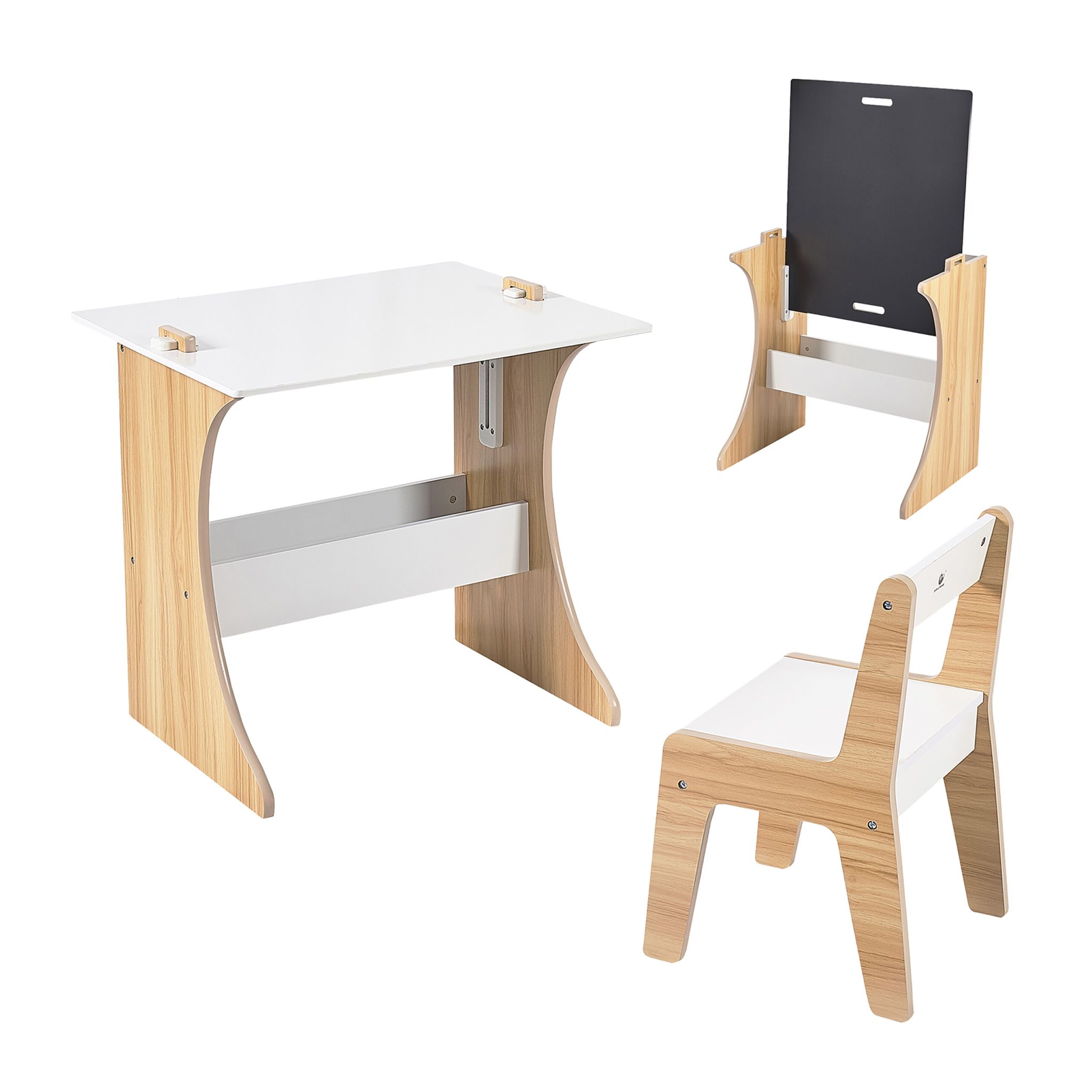 Kindersitzgruppe mit Tafel 2tlg. Weiss-Hellbraun-Schwarz