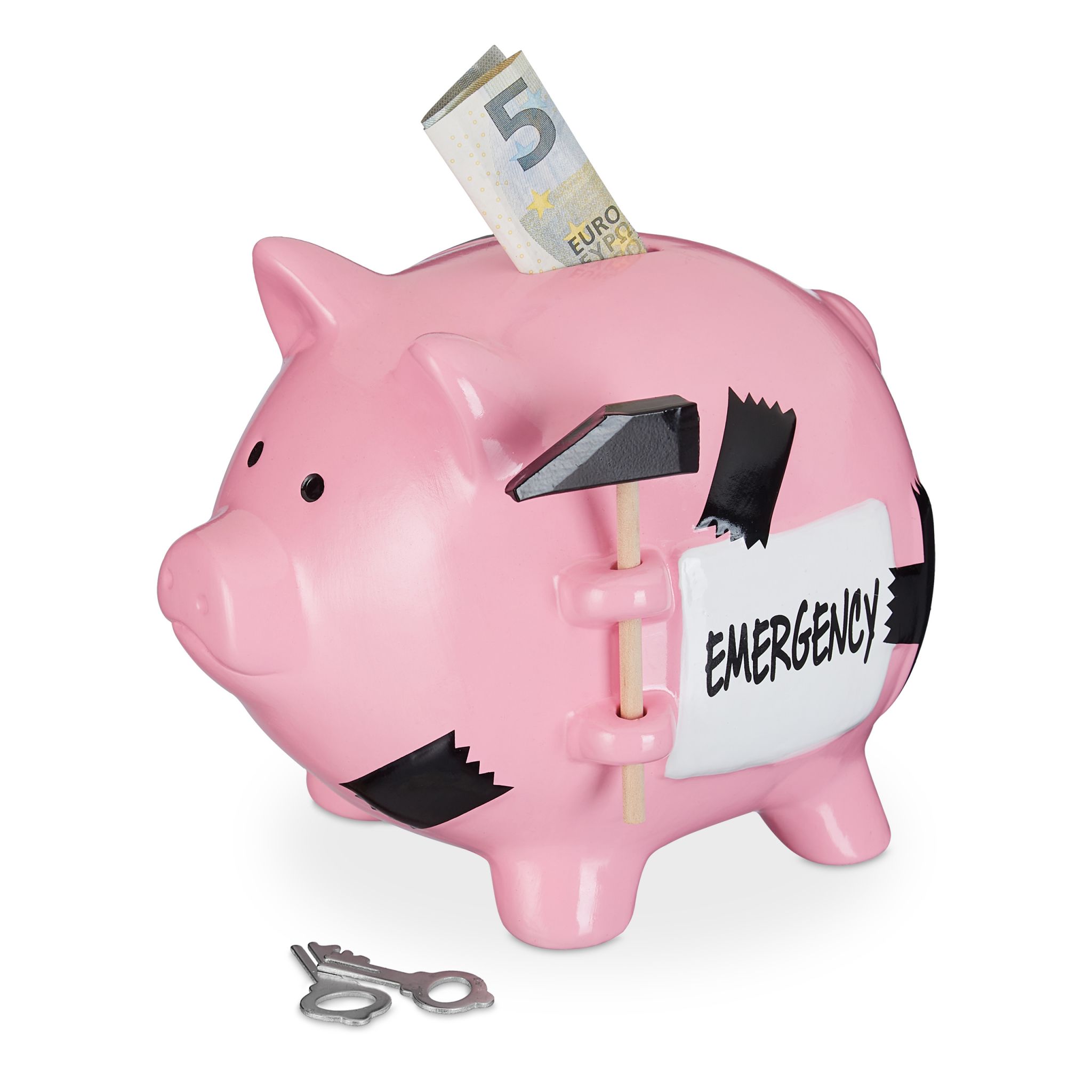Sparschwein Emergency Weiss-Rosa-Schwarz