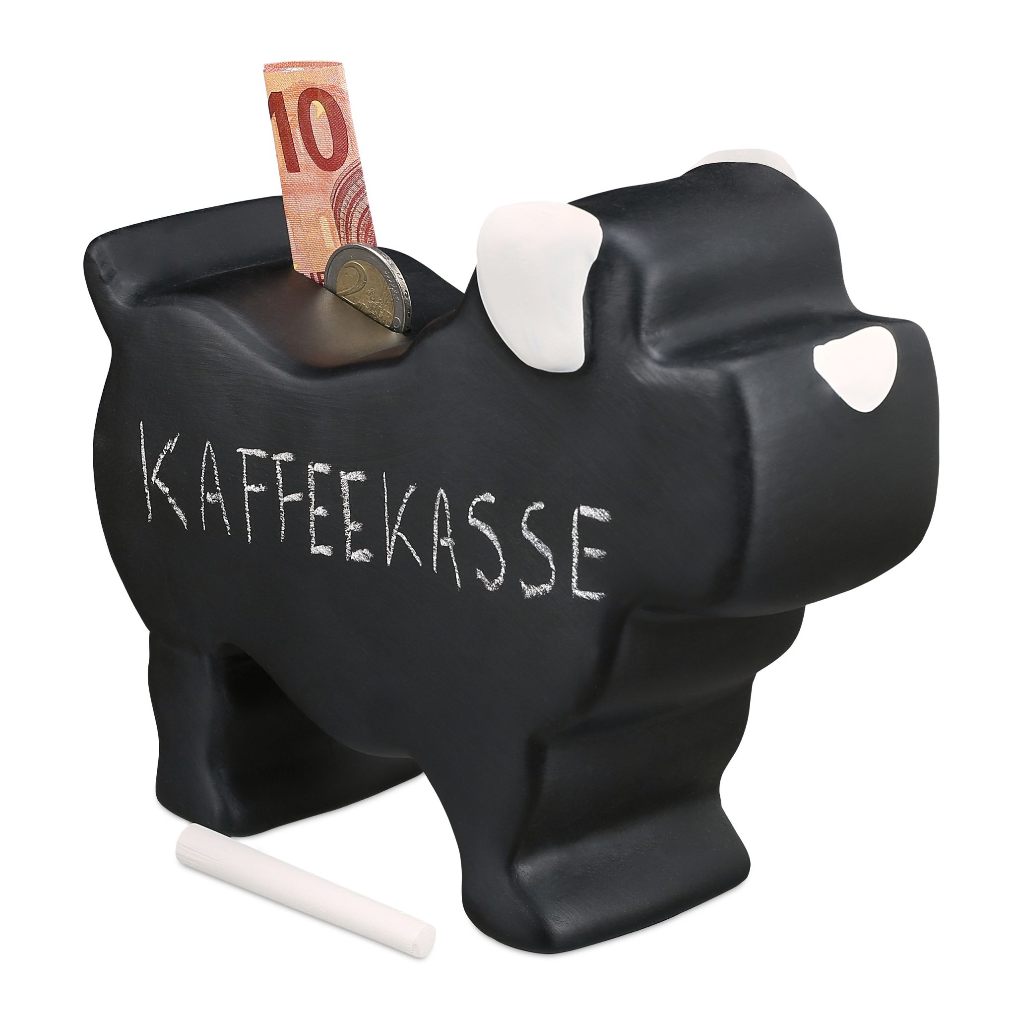 Spardose Hund zum Beschriften Weiss-Schwarz