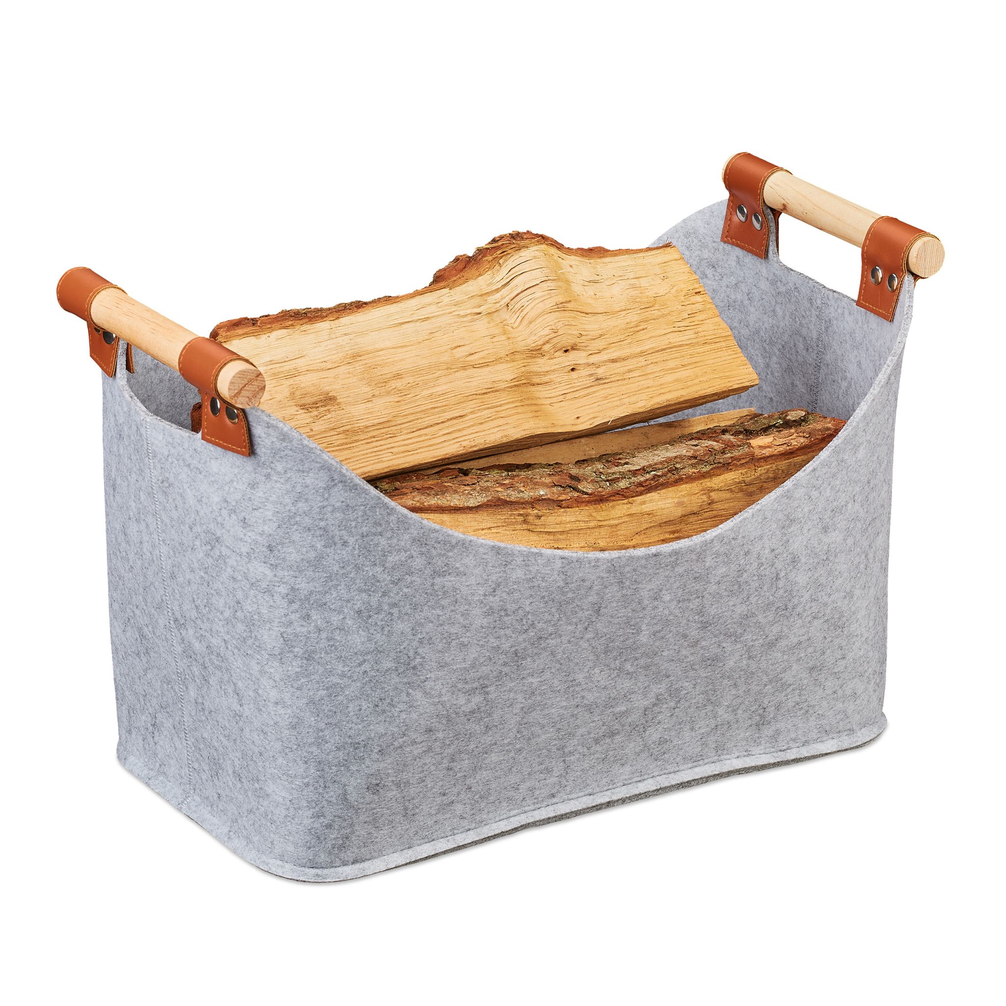 Filztasche mit Holzgriffen Hellbraun-Grau