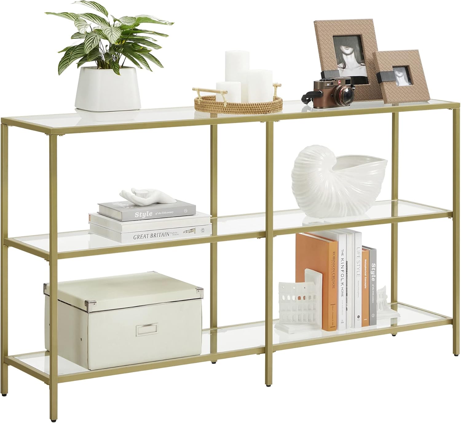 Konsolentisch Hartglas 3 Ablagen goldfarben