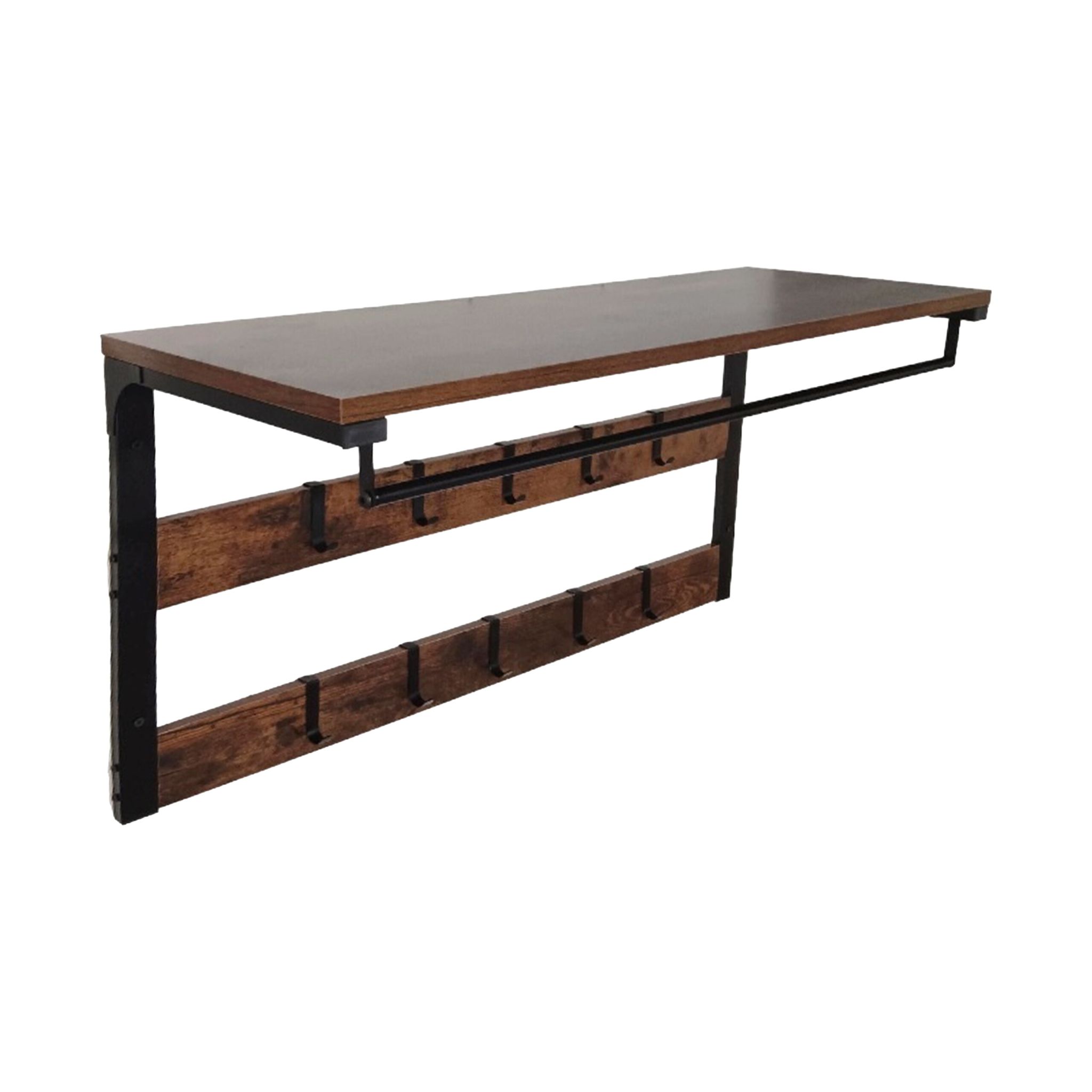 Wandgarderobe mit 10 Haken & Ablage Braun-Schwarz