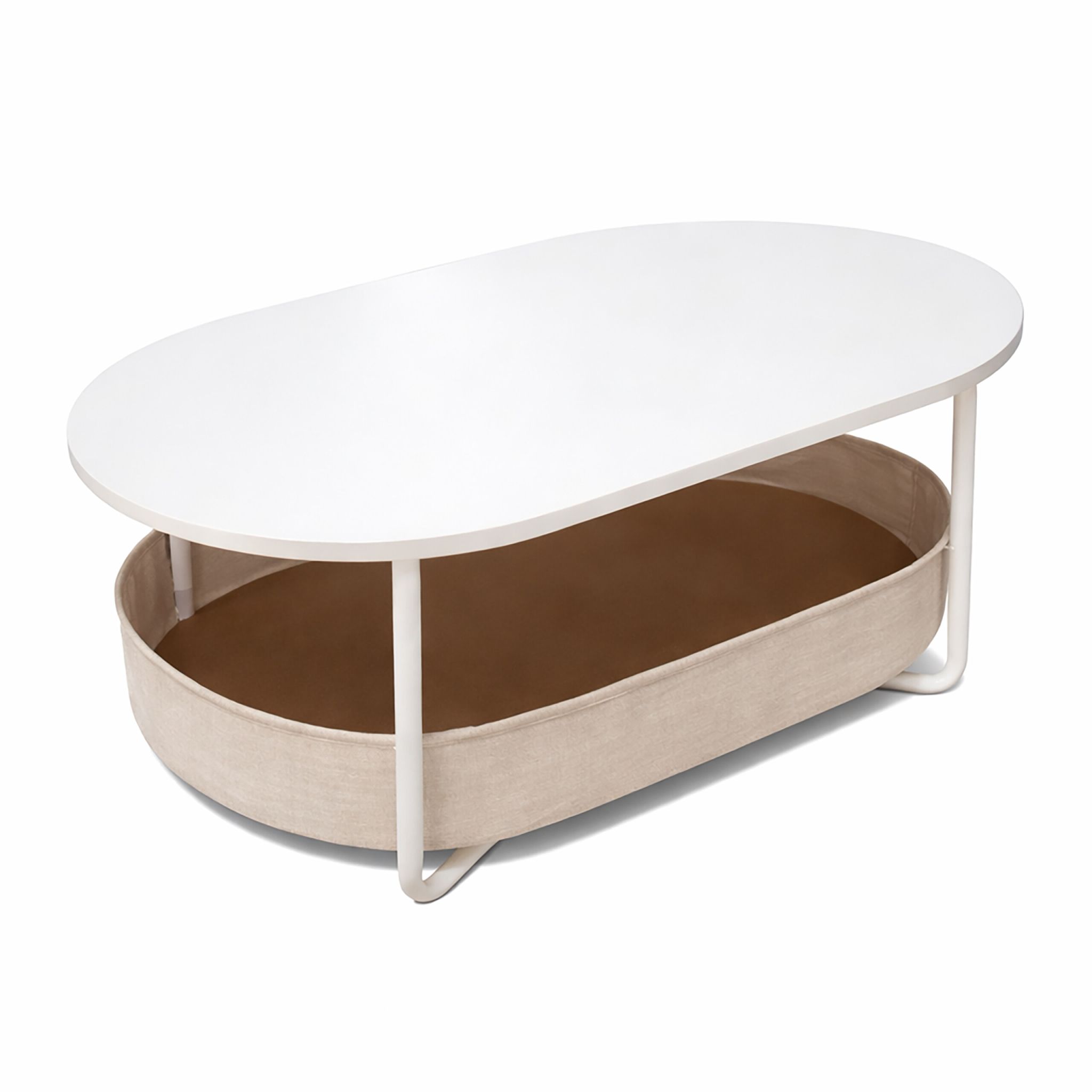 Ovaler Couchtisch mit Stauraum Beige-Weiss