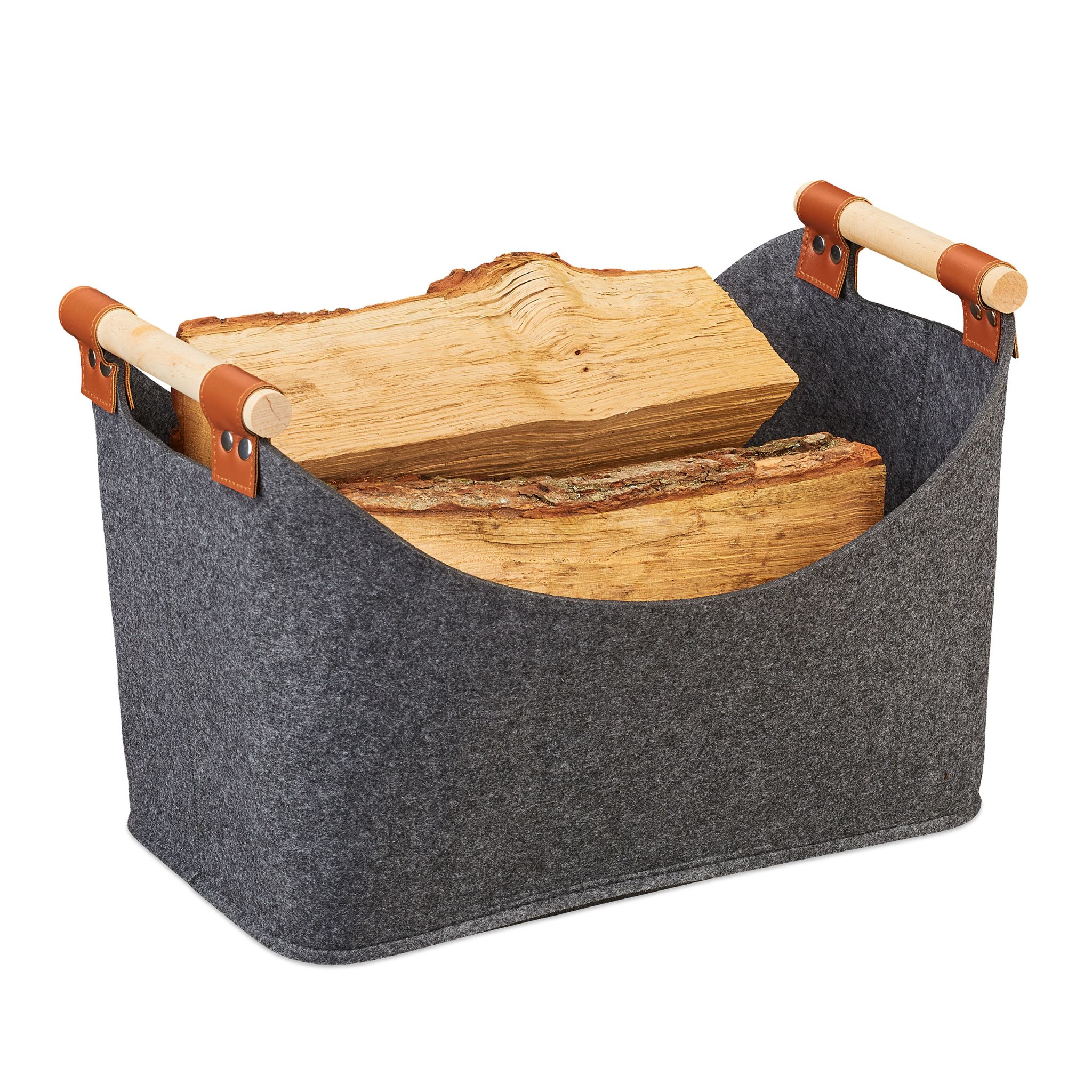 Filztasche mit Holzgriffen Anthrazit-Hellbraun