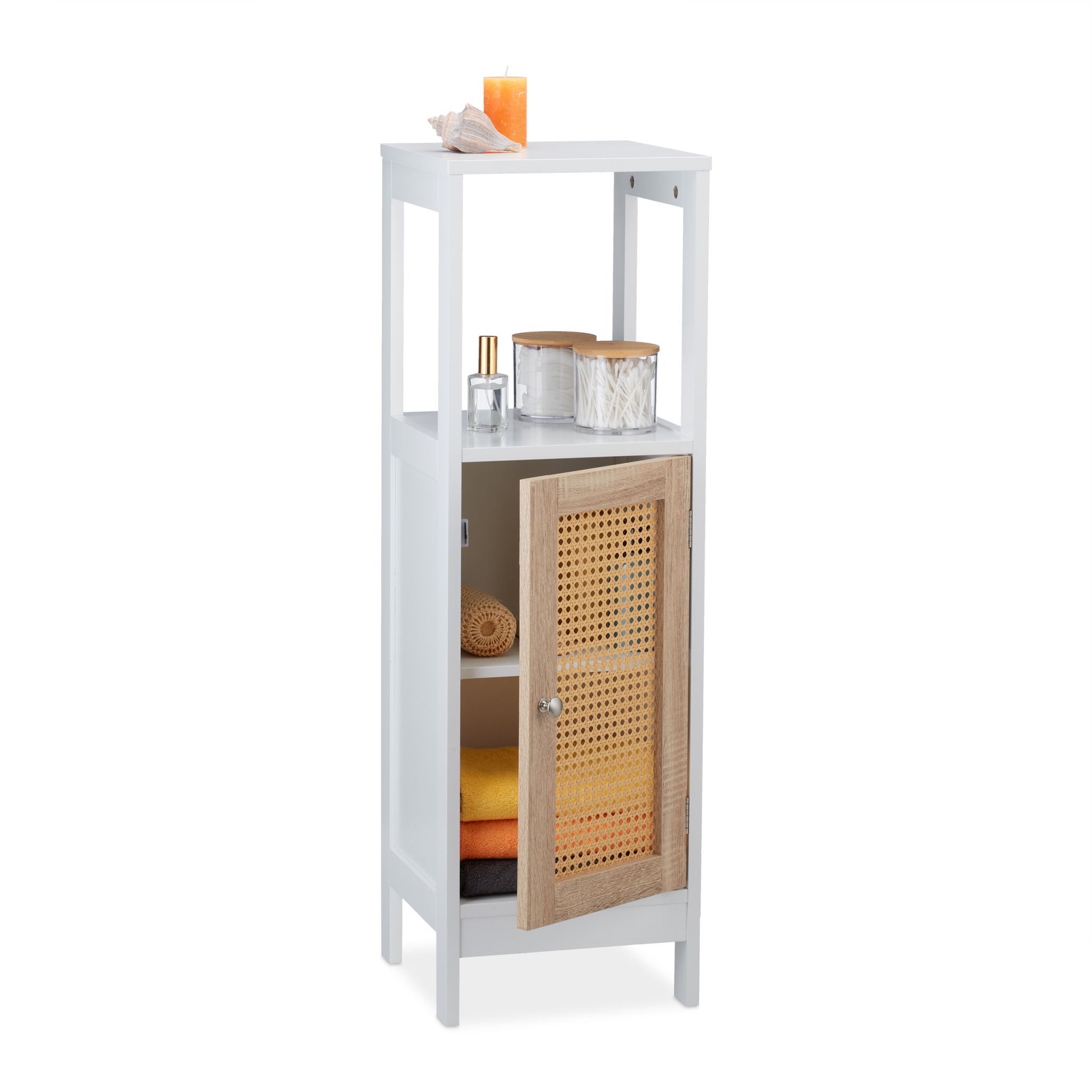 Badezimmerschrank mit 3 Fächern Weiss-Hellbraun