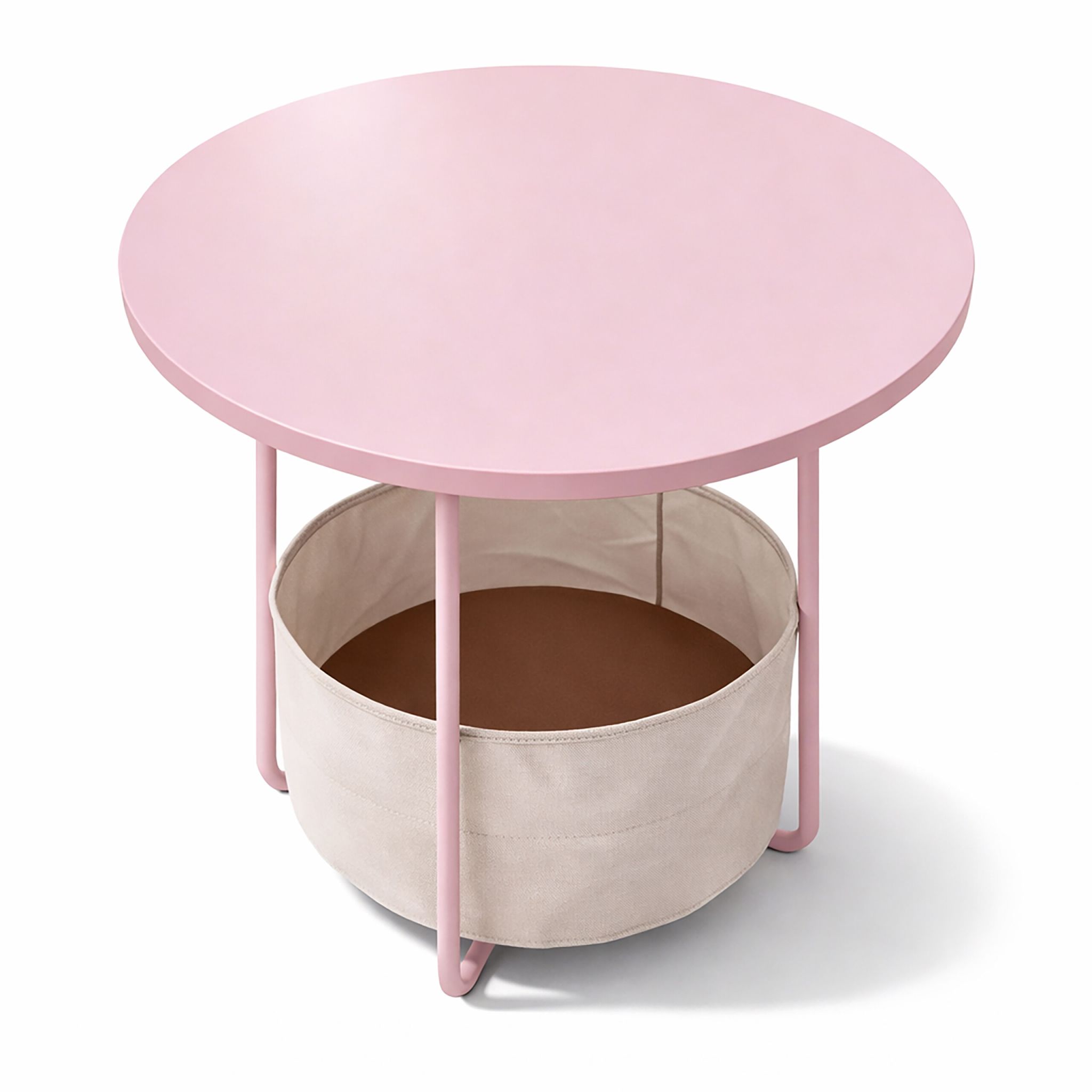 Runder Beistelltisch mit Korb Creme-Rosa