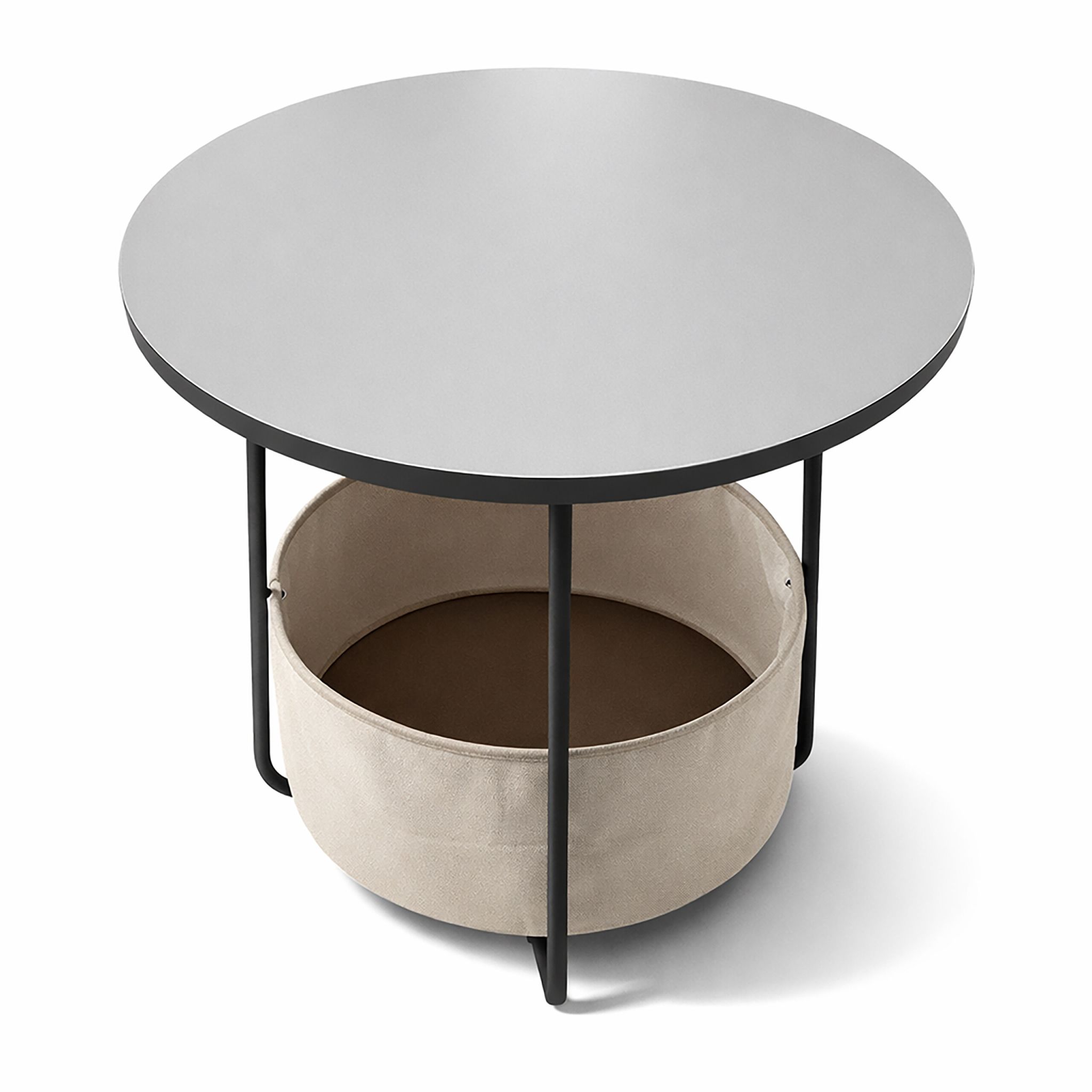 Runder Beistelltisch mit Korb Creme-Grau