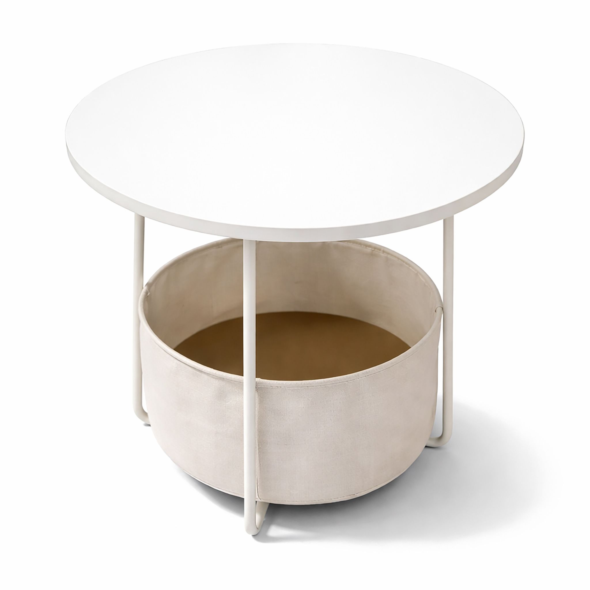 Runder Beistelltisch mit Korb Beige-Creme