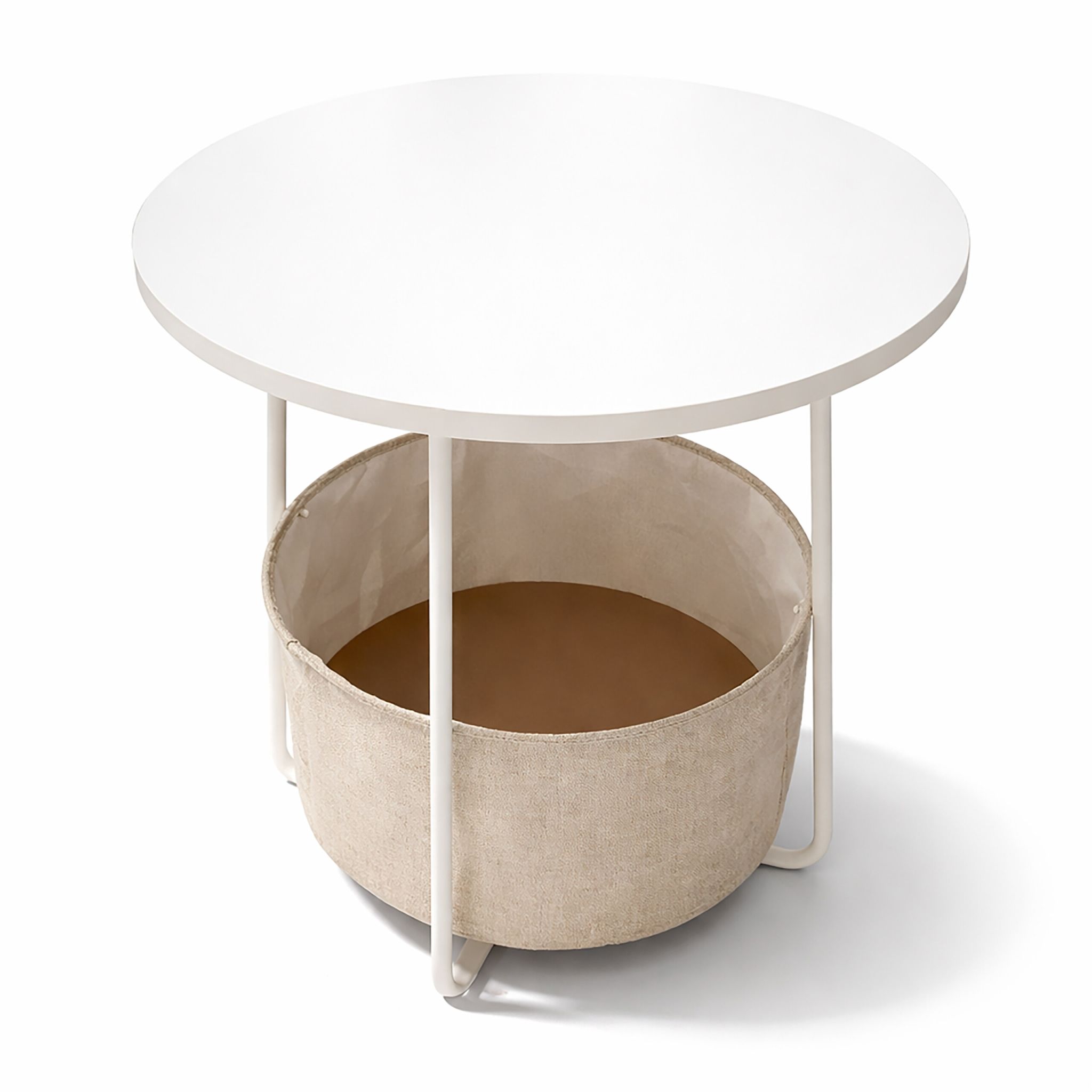 Runder Beistelltisch mit Korb Beige-Weiss