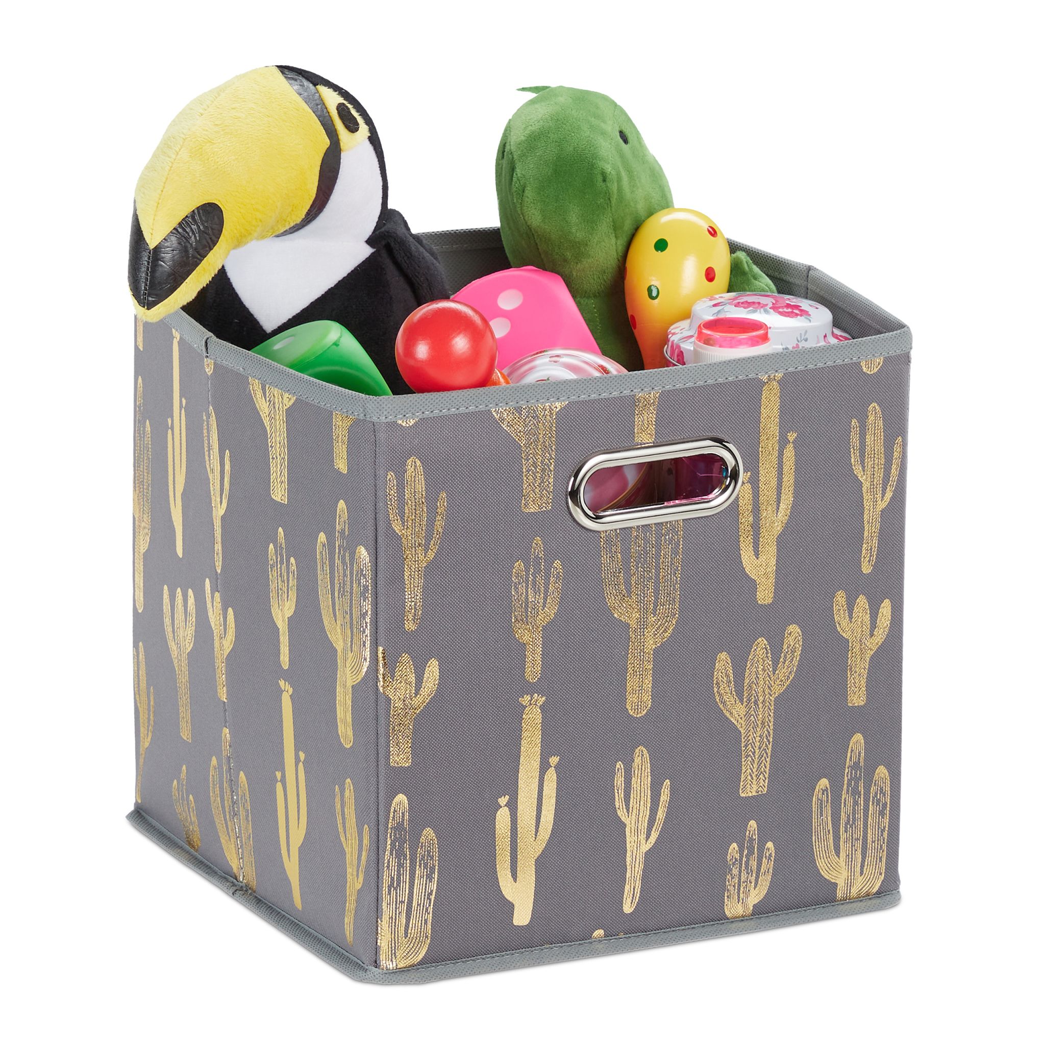 Quadratische Faltbox mit Kaktus Motiv Gold-Grau