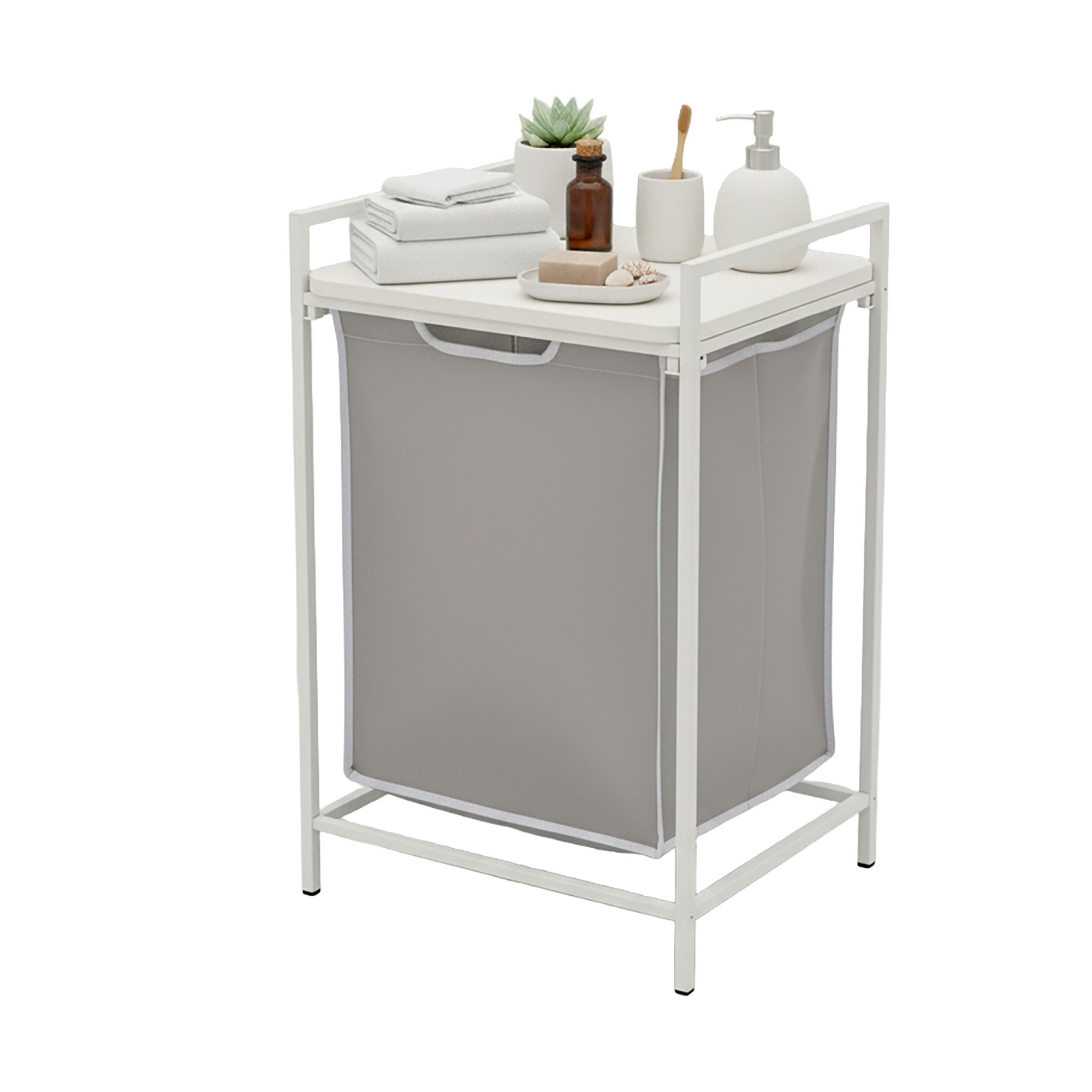 Wäschesammler mit Ablage Weiss-Grau