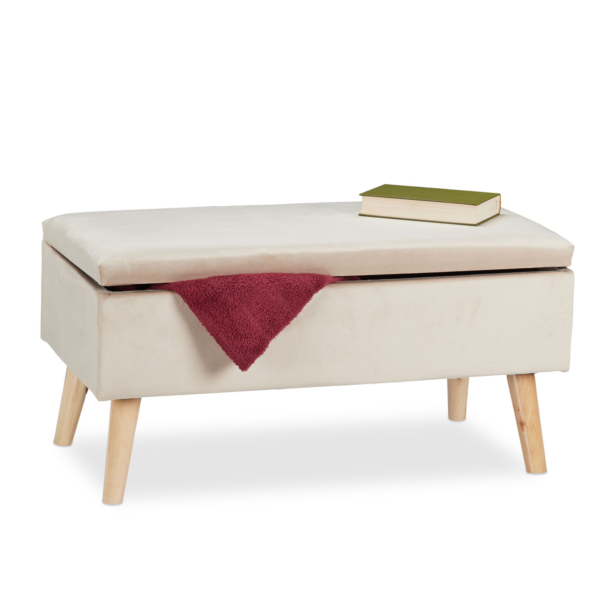 Samt Sitzbank mit Stauraum Creme
