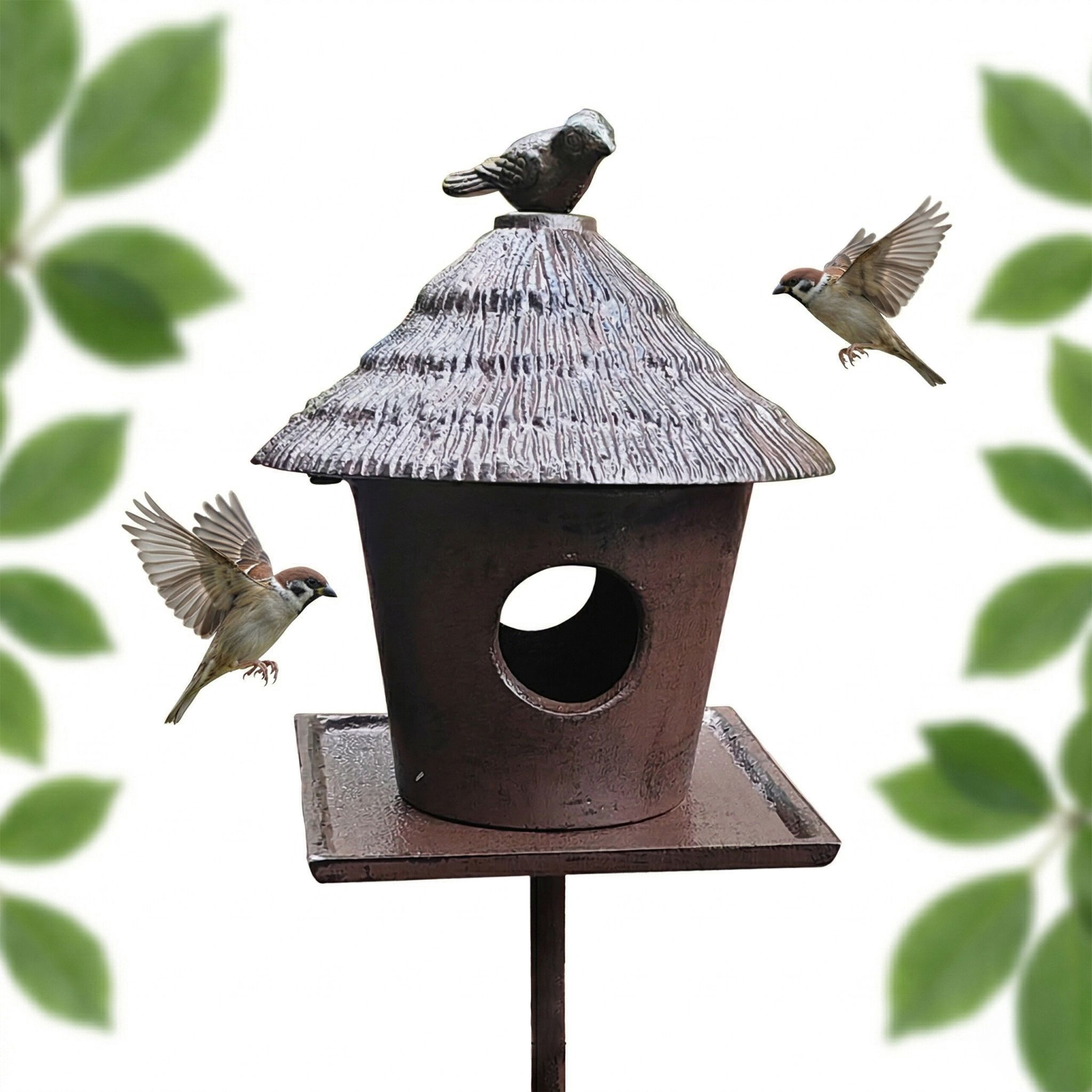 Gusseisen Vogelfutterhaus mit Ständer Braun