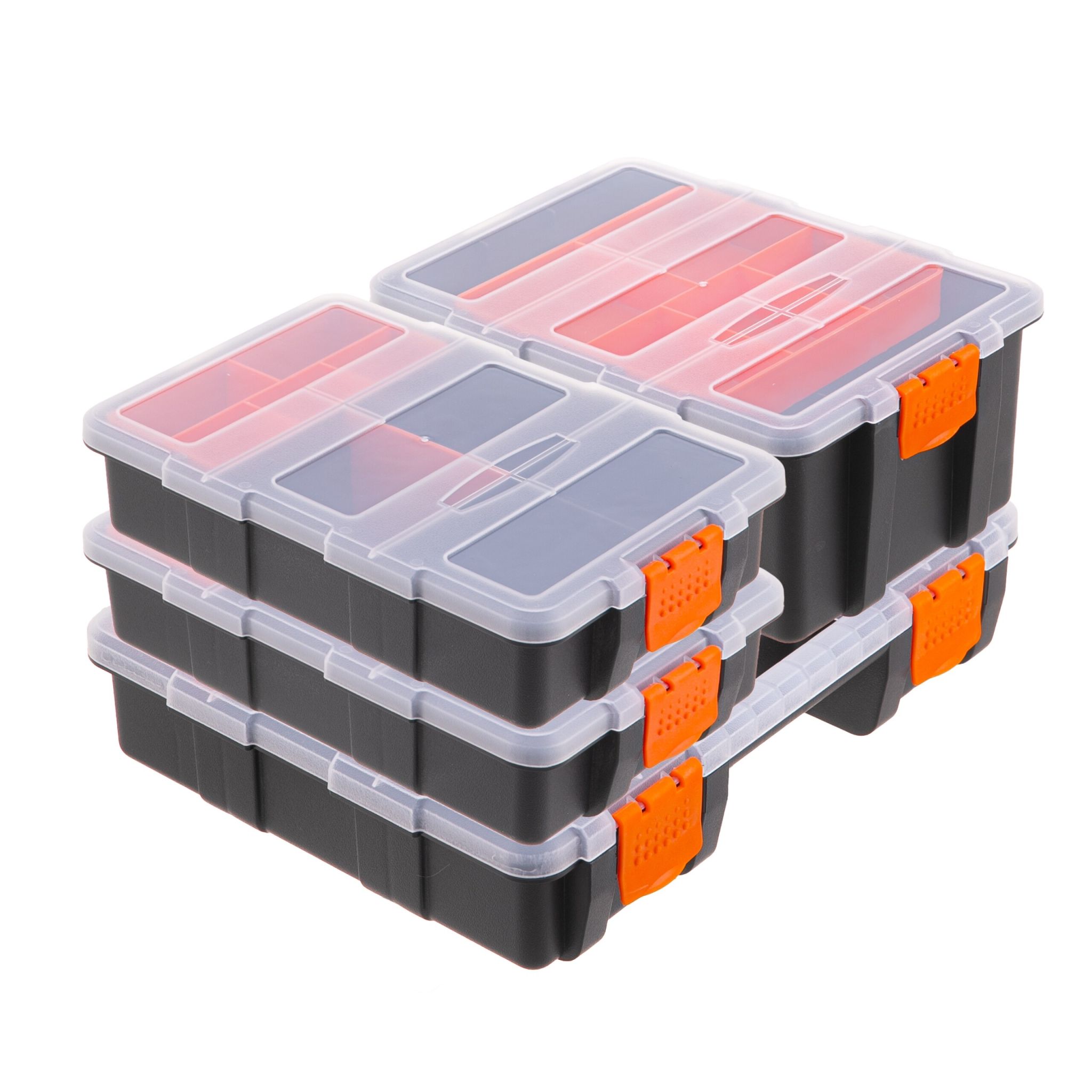 Sortierbox 4er-Set Orange-Schwarz-Transparent