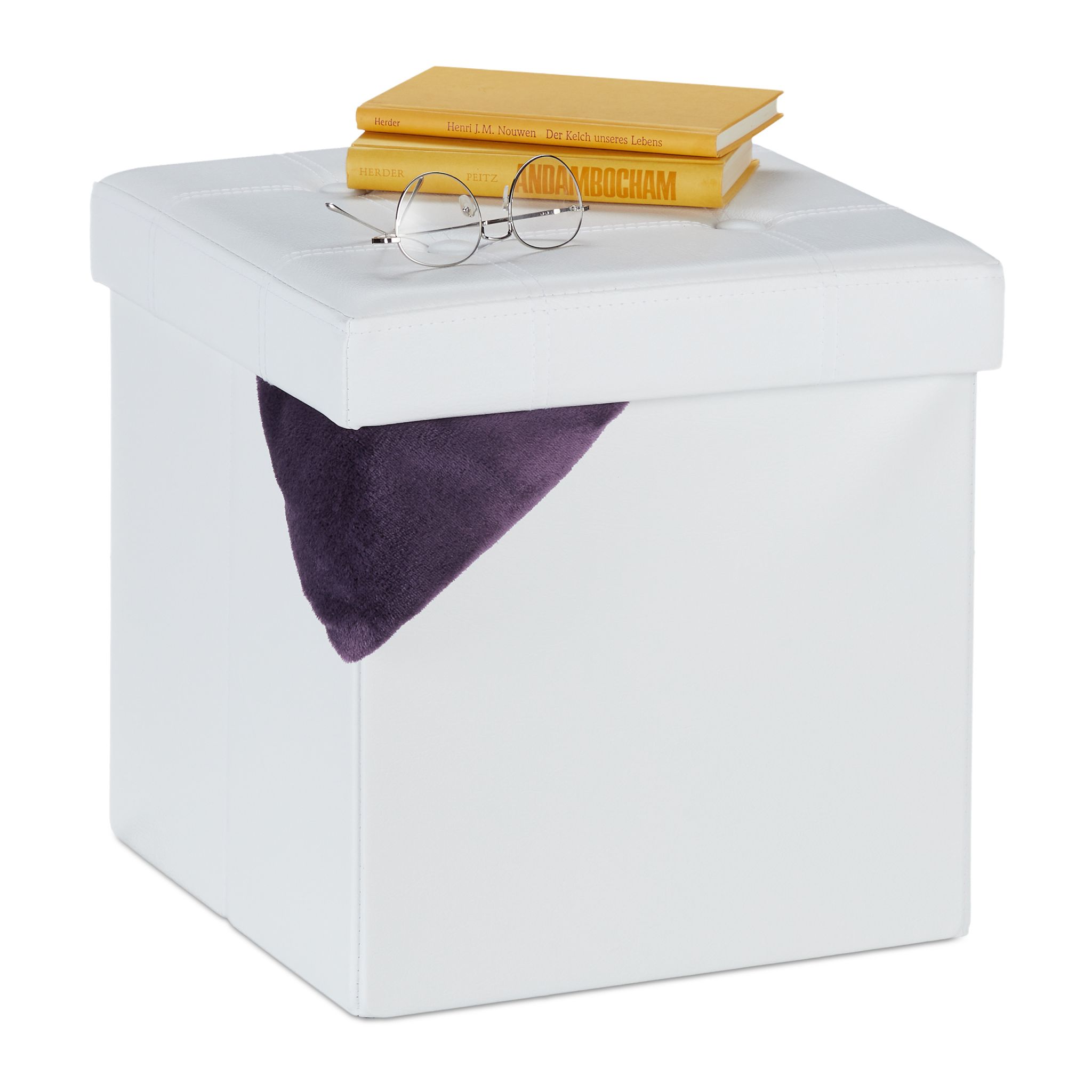 Kunstleder Sitzhocker mit Stauraum Weiss