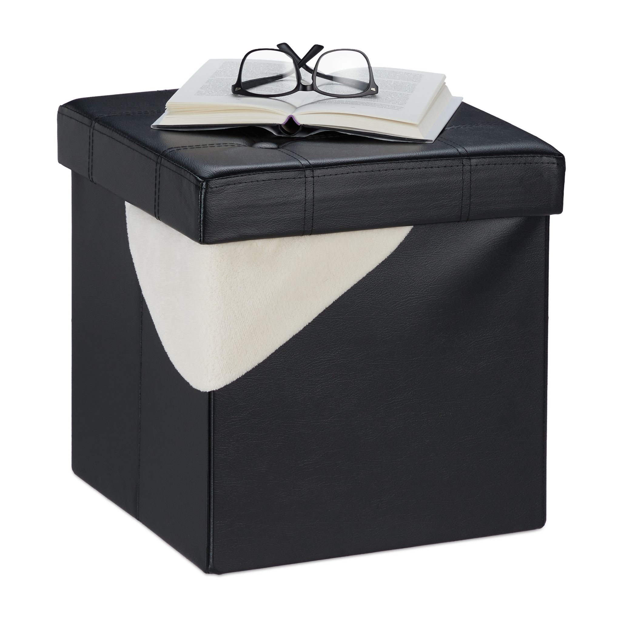 Kunstleder Sitzhocker mit Stauraum Schwarz