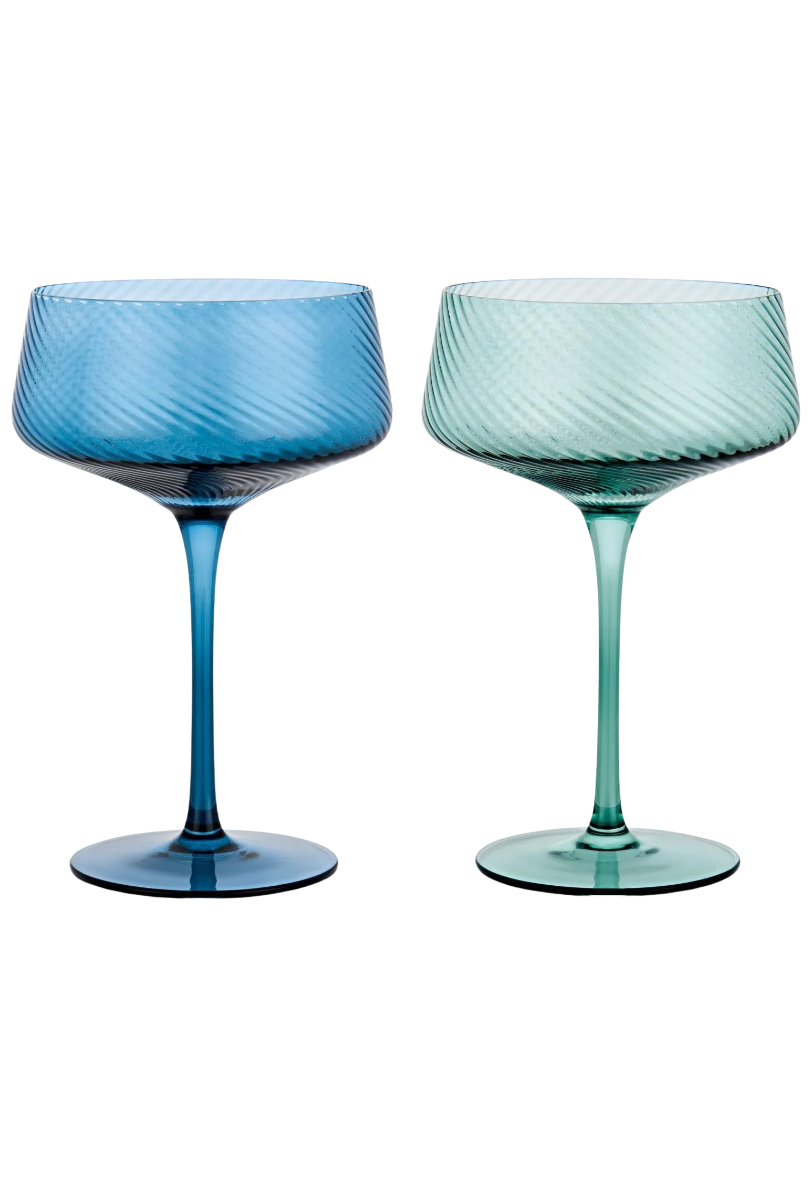 Champagnerschalen Twist 2er-Set grün/blau