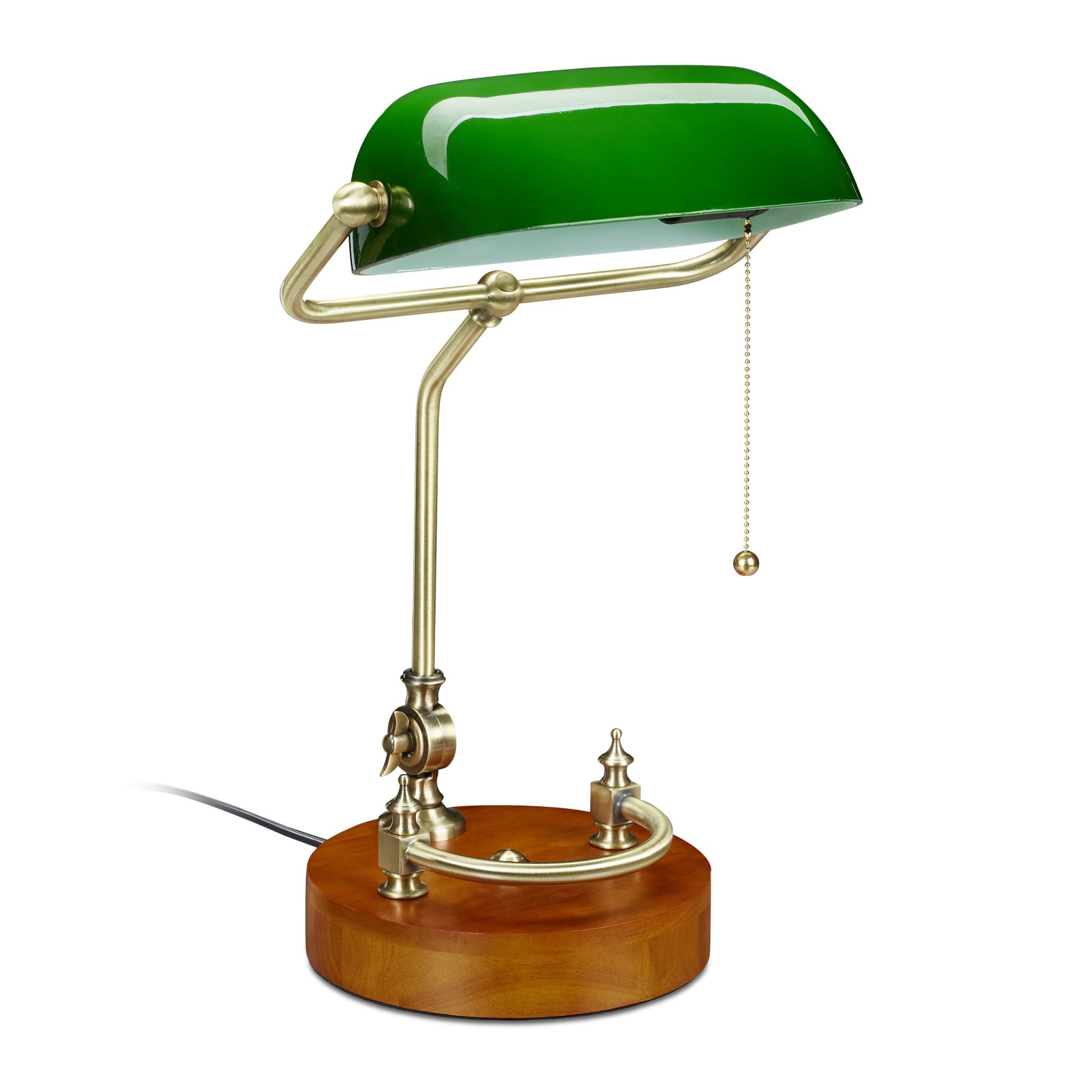 Bankerlampe mit Zugschalter Braun-Gold-Grün