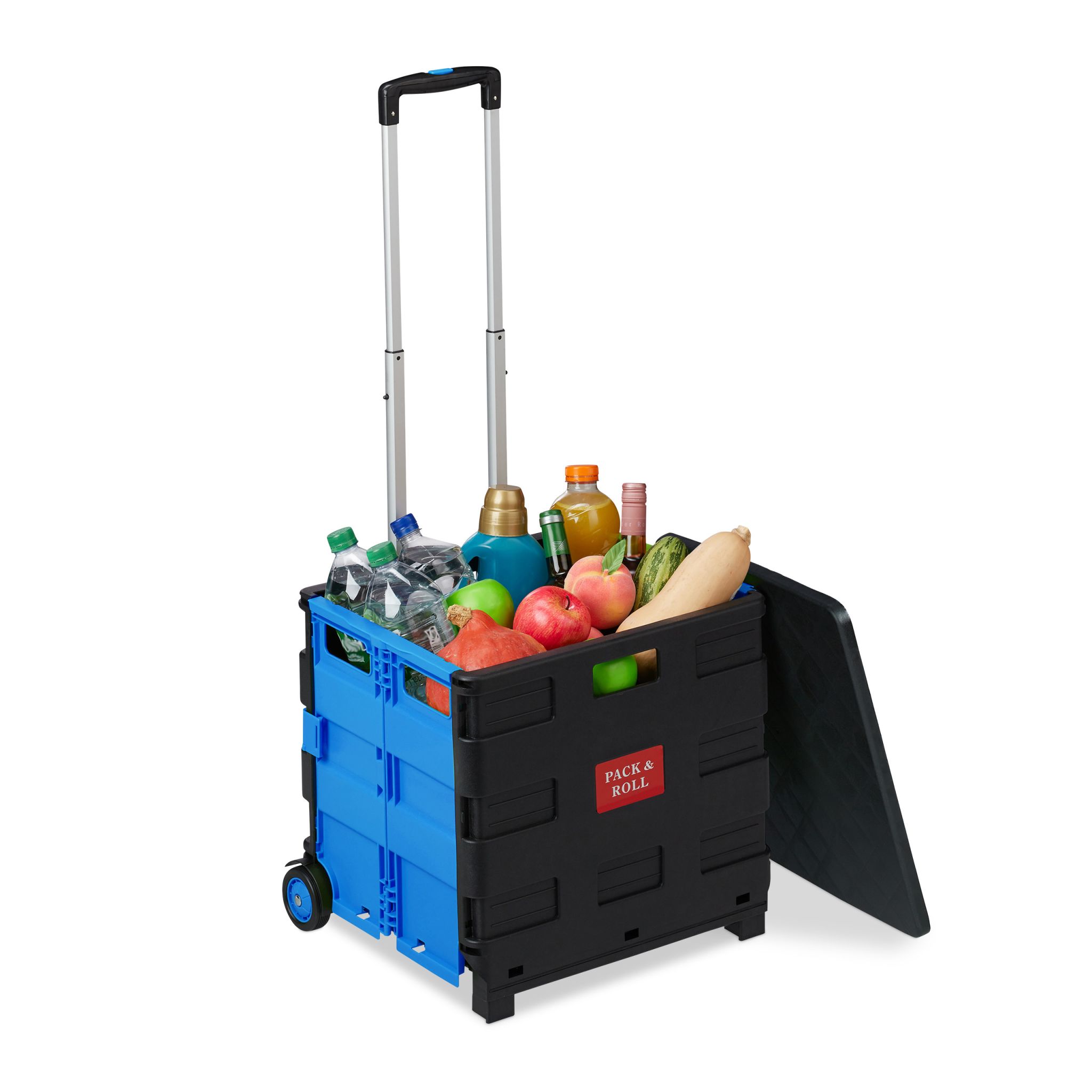 Klappbarer Einkaufstrolley Blau-Schwarz-Silber