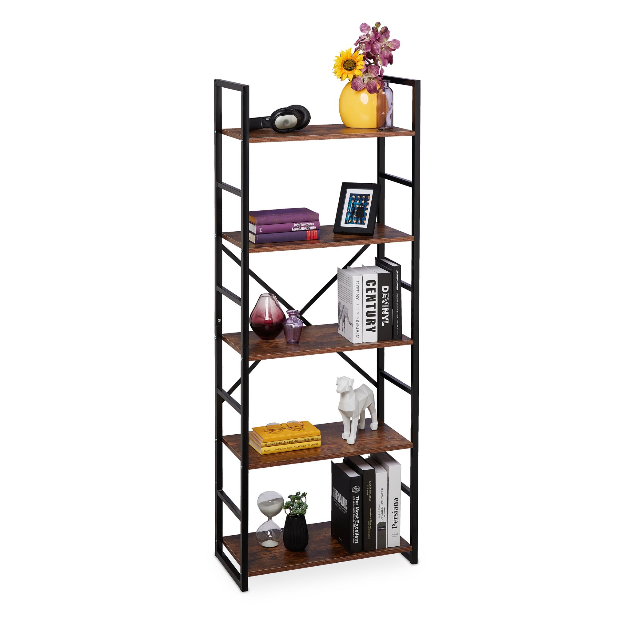 Bücherregal Industrie mit 5 Ebenen Braun-Schwarz
