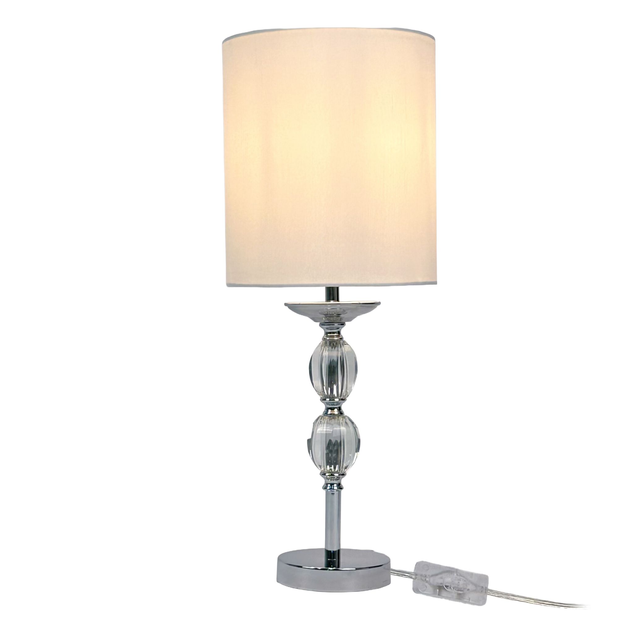 Tischlampe Kristall Stoffschirm Weiss-Silber