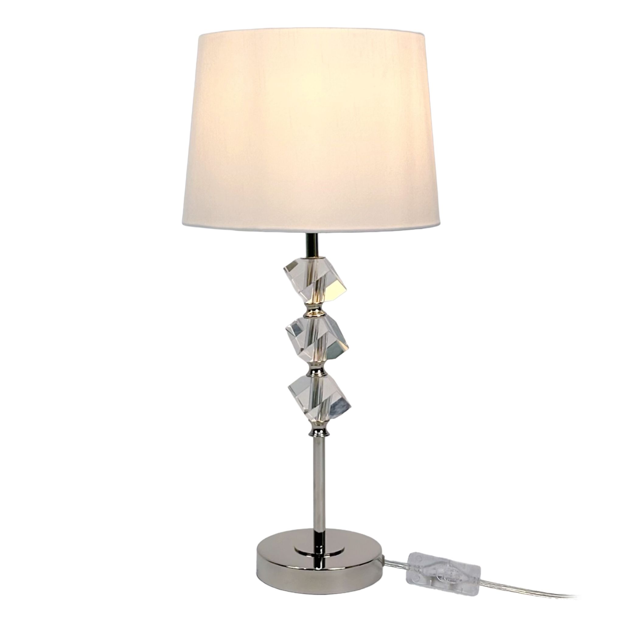 Tischlampe mit Kristall & Seidenschirm Creme-Silber