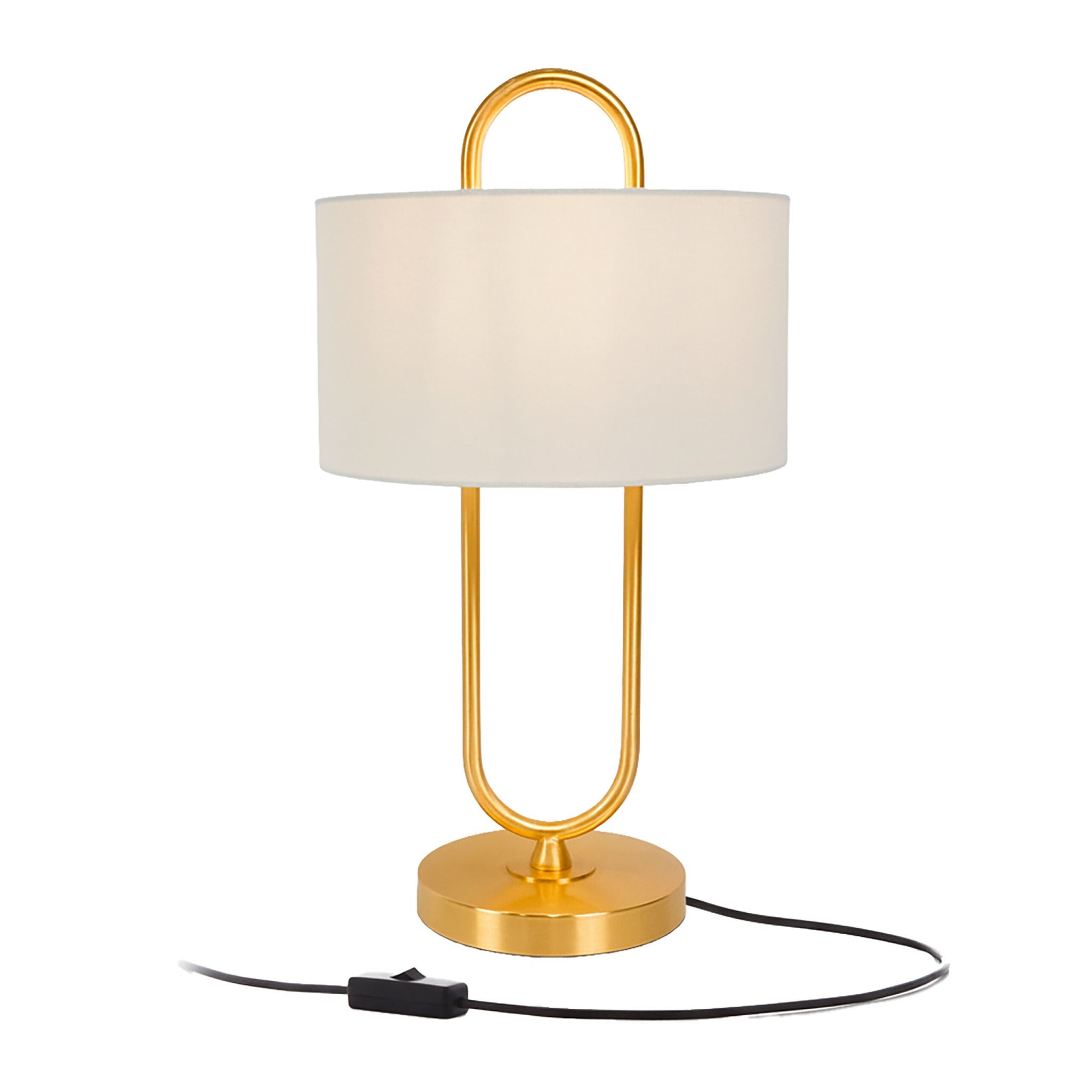 Tischlampe U-Form mit Leinenschirm Creme-Gold