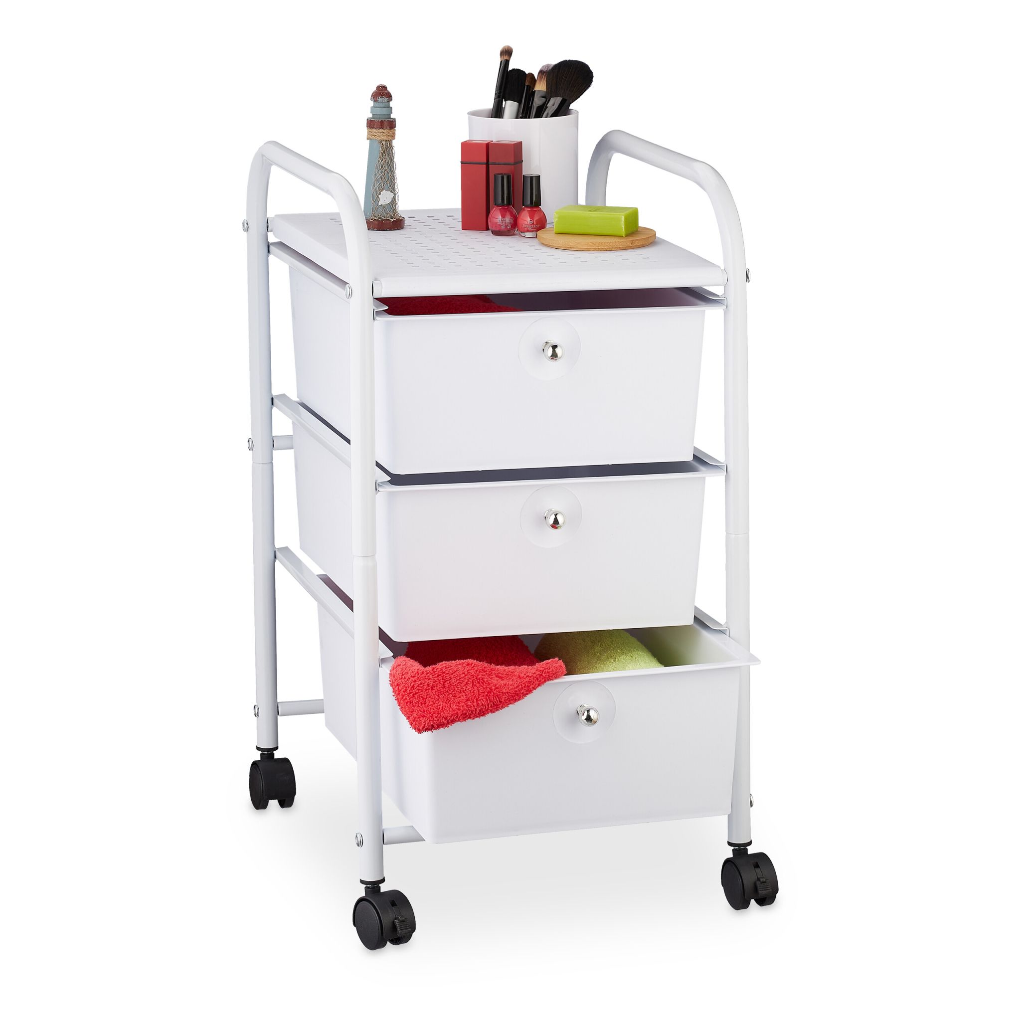 Badrollwagen mit 3 Schubladen Weiss