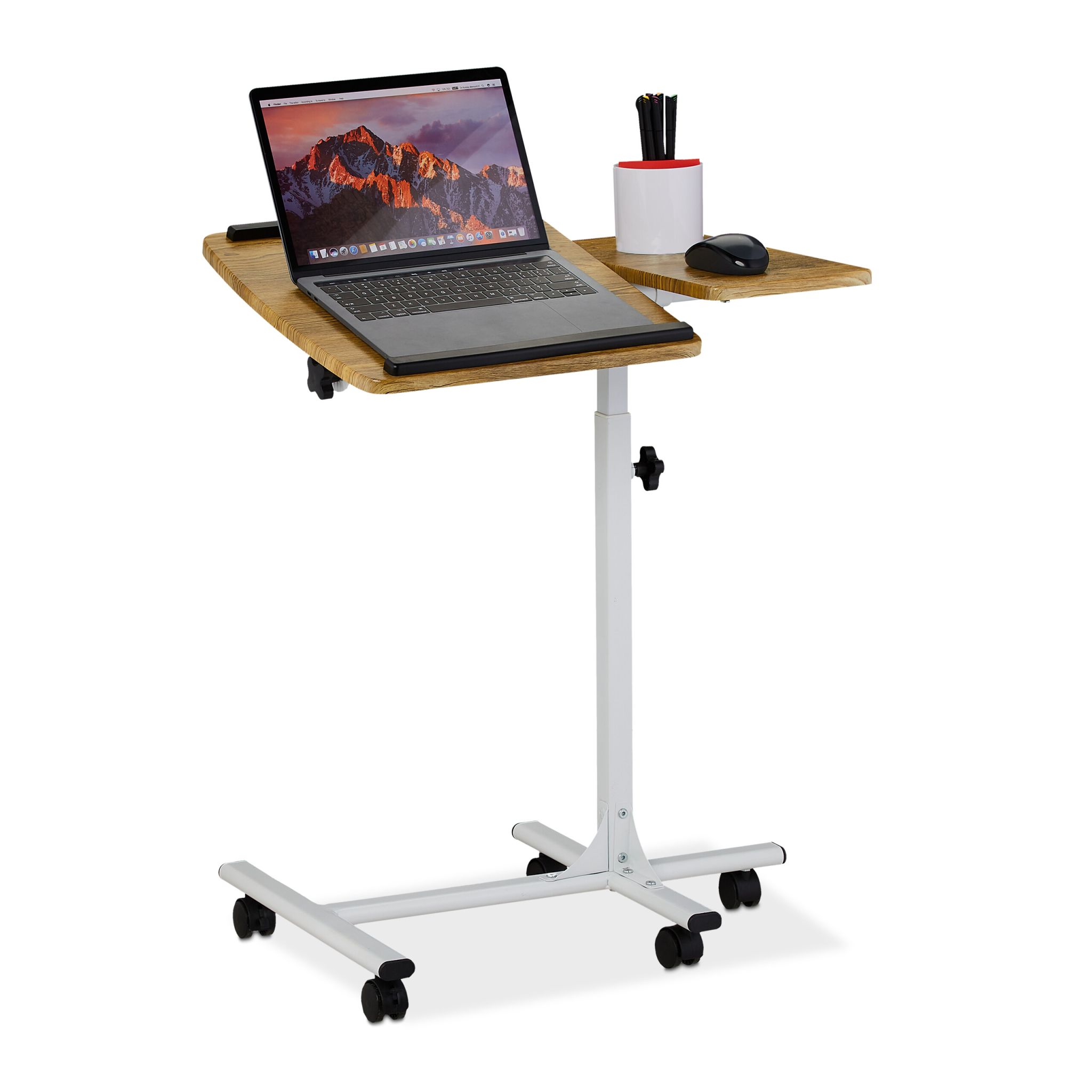 Laptoptisch höhenverstellbar mit Rollen Weiss-Hellbraun-Schwarz