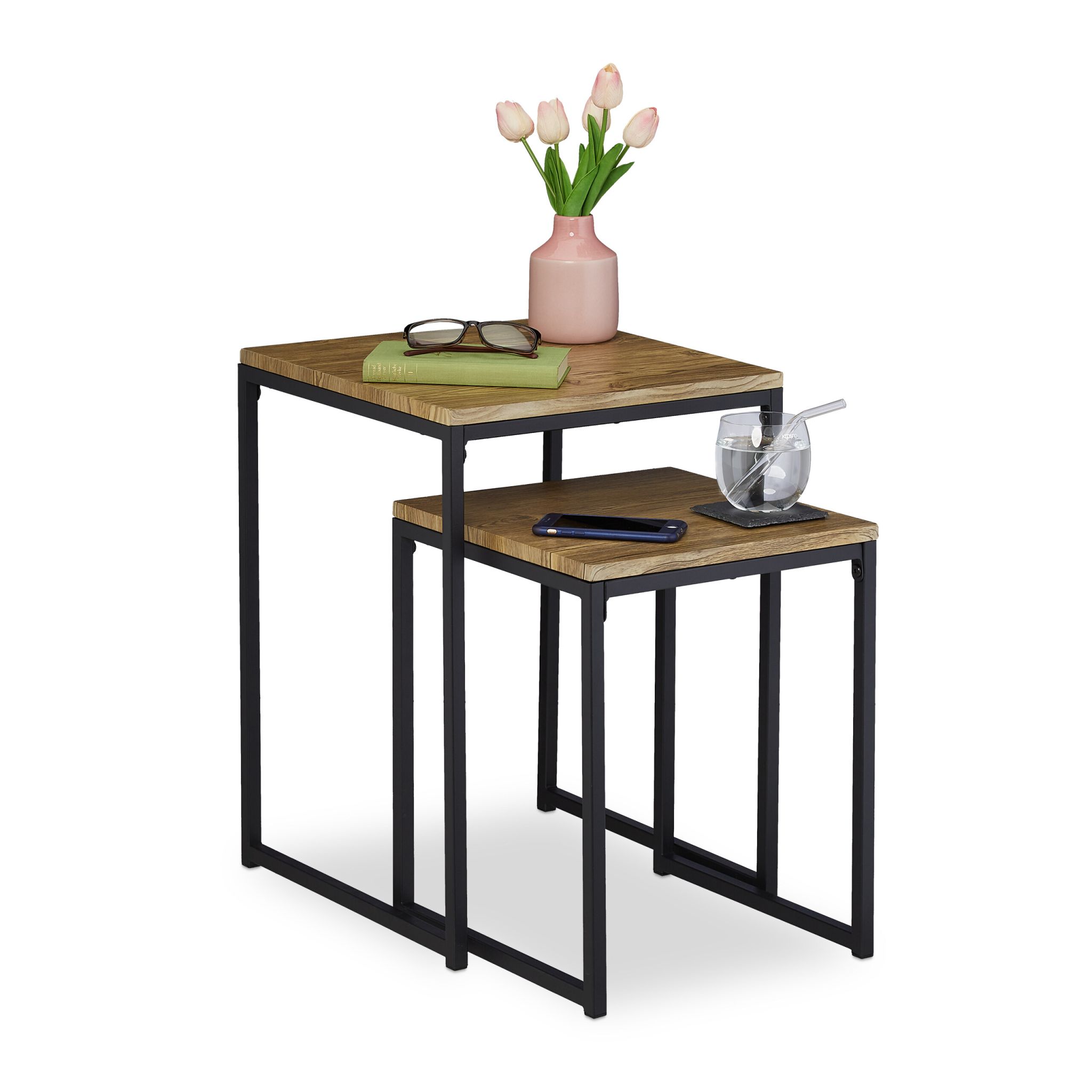 Beistelltisch 2er-Set Holzoptik Braun-Schwarz