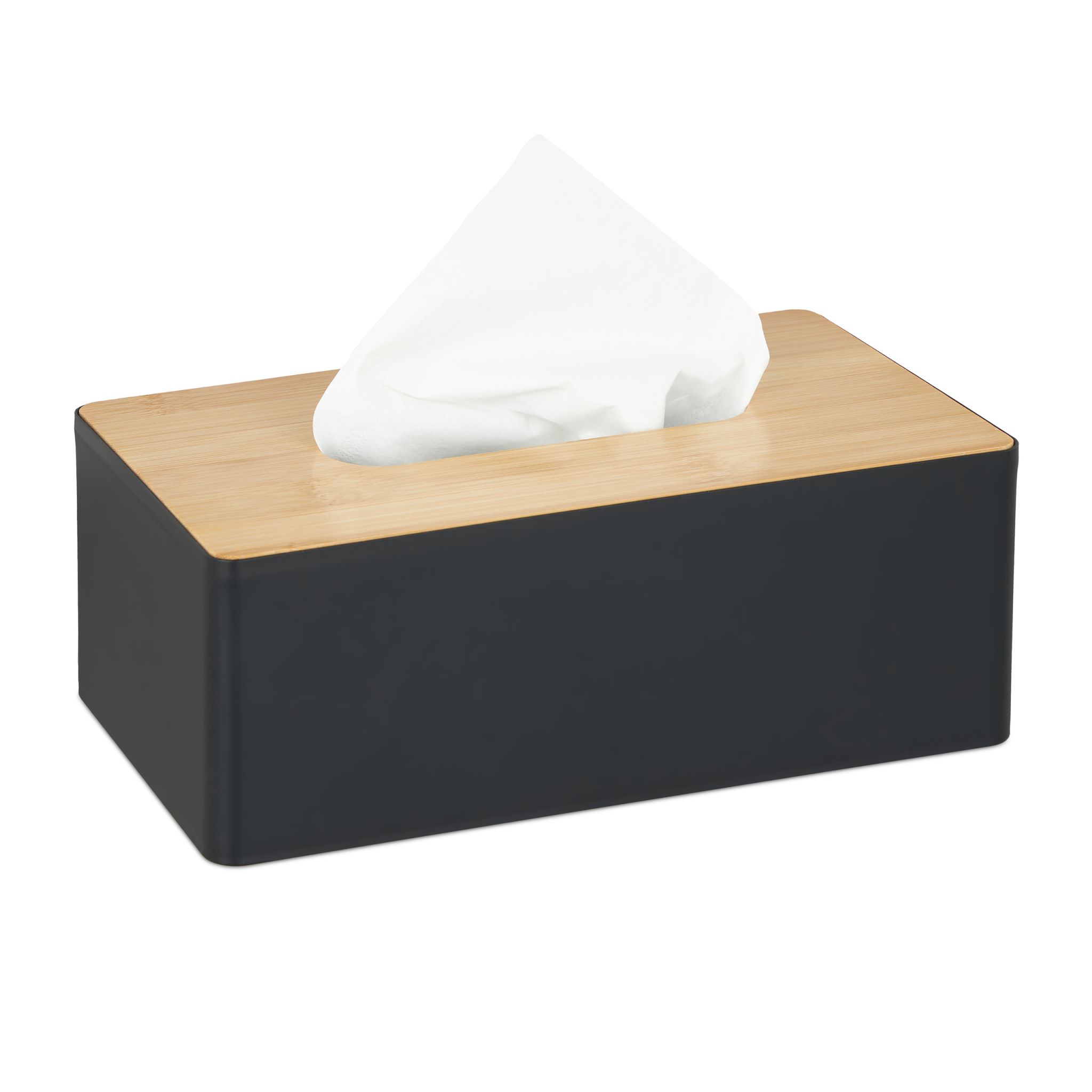 Tücherbox mit Bambusdeckel Hellbraun-Schwarz