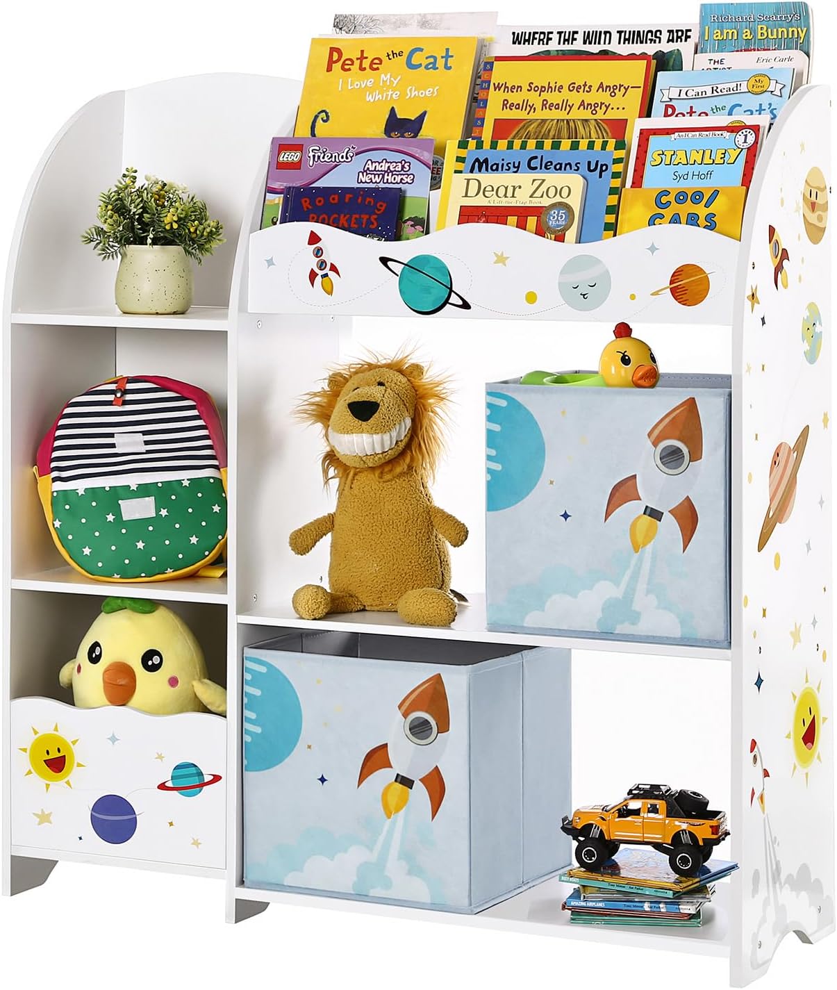 Kinderregal Spielzeugorganizer Bücherregal Weltall Weiss