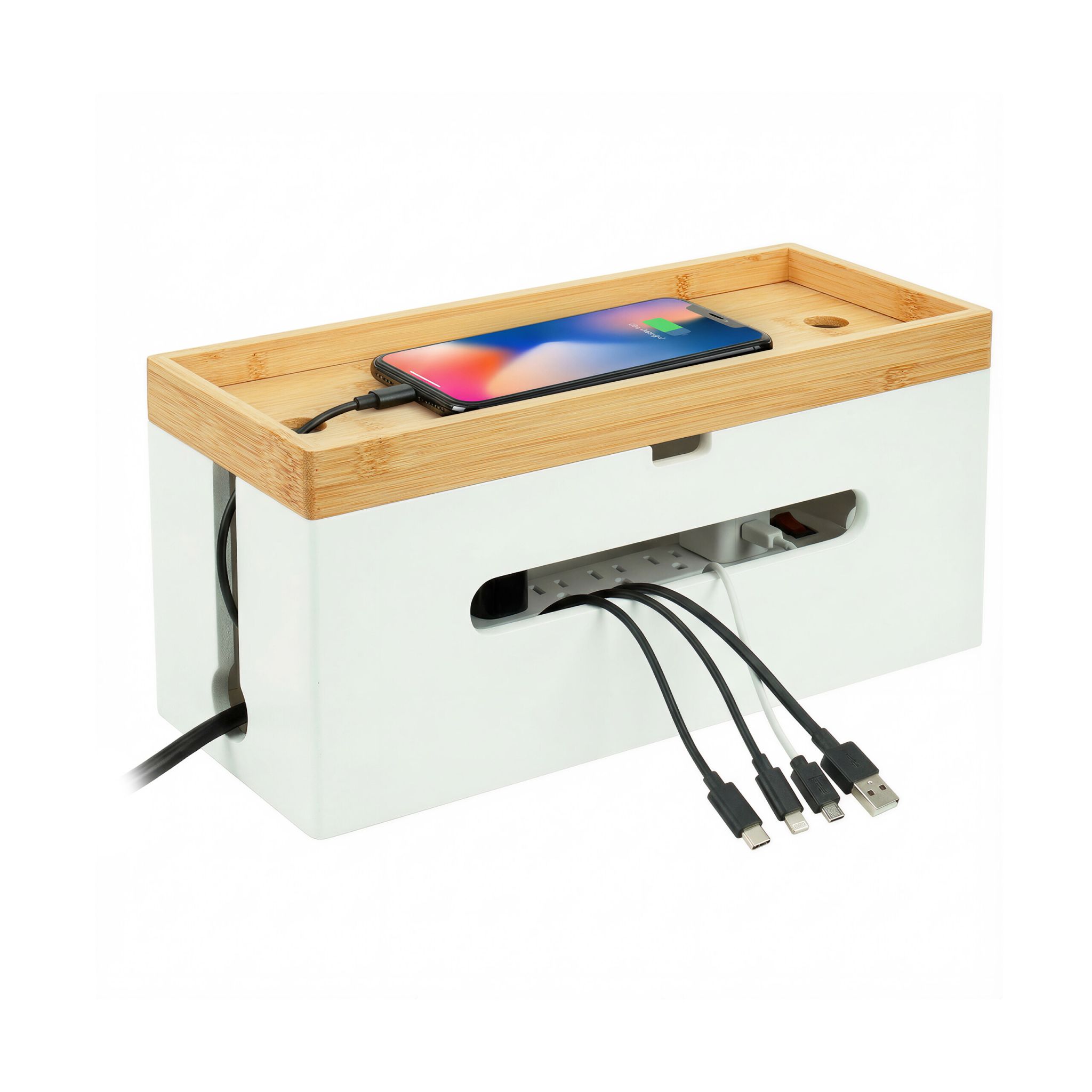Kabelbox Bambus Weiss