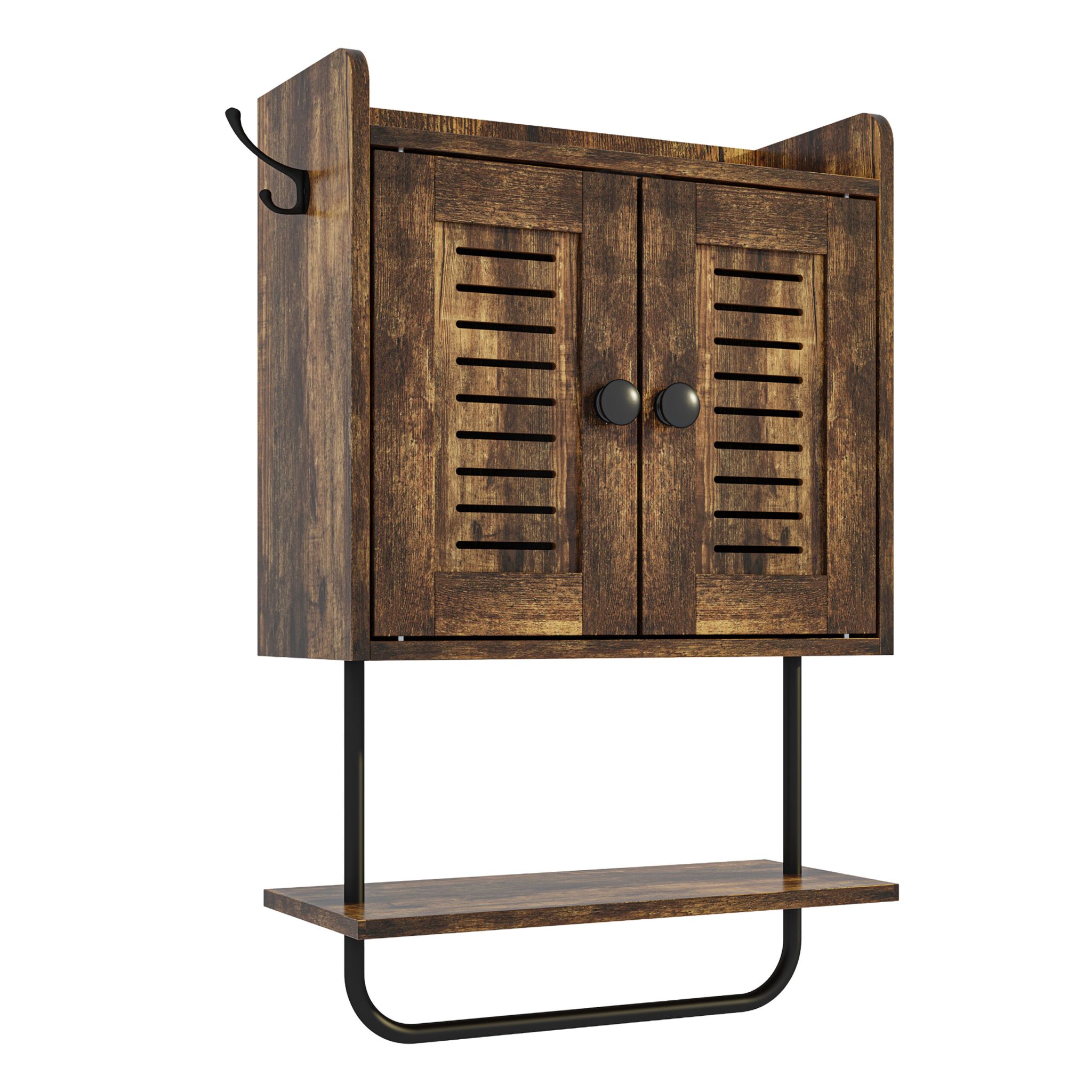 Hängeschrank mit Handtuchhalter Braun-Schwarz