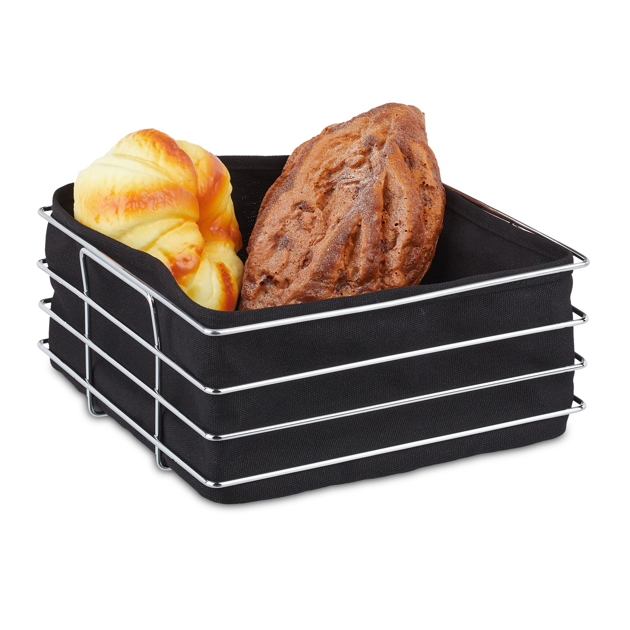 Brotkorb Metall mit Stoffeinsatz Schwarz-Silber