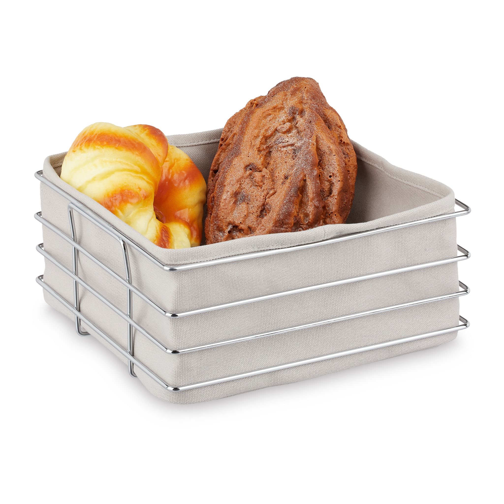 Brotkorb Metall mit Stoffeinsatz Silber-Grau