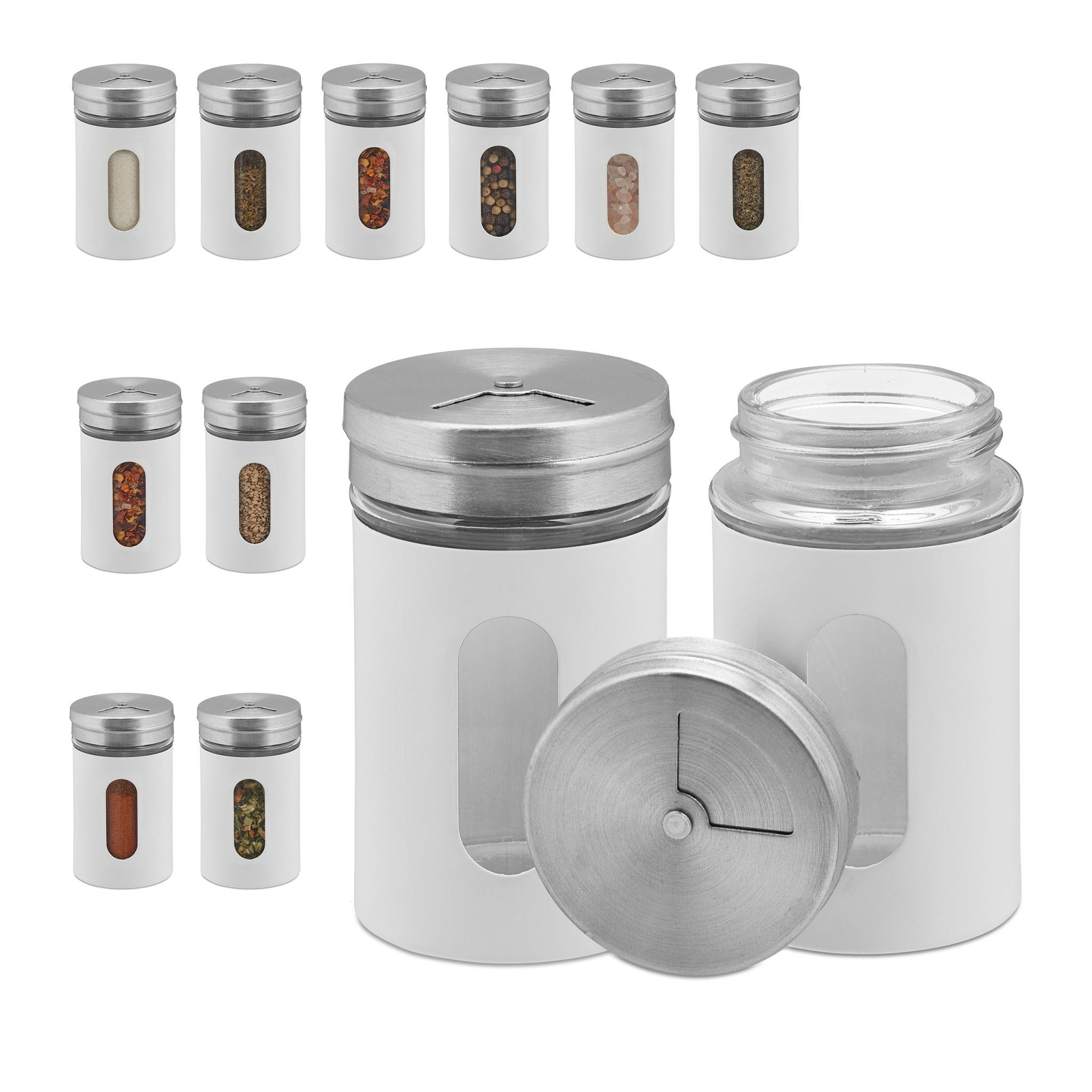 Gewürzstreuer 12er-Set Weiss-Silber-Transparent
