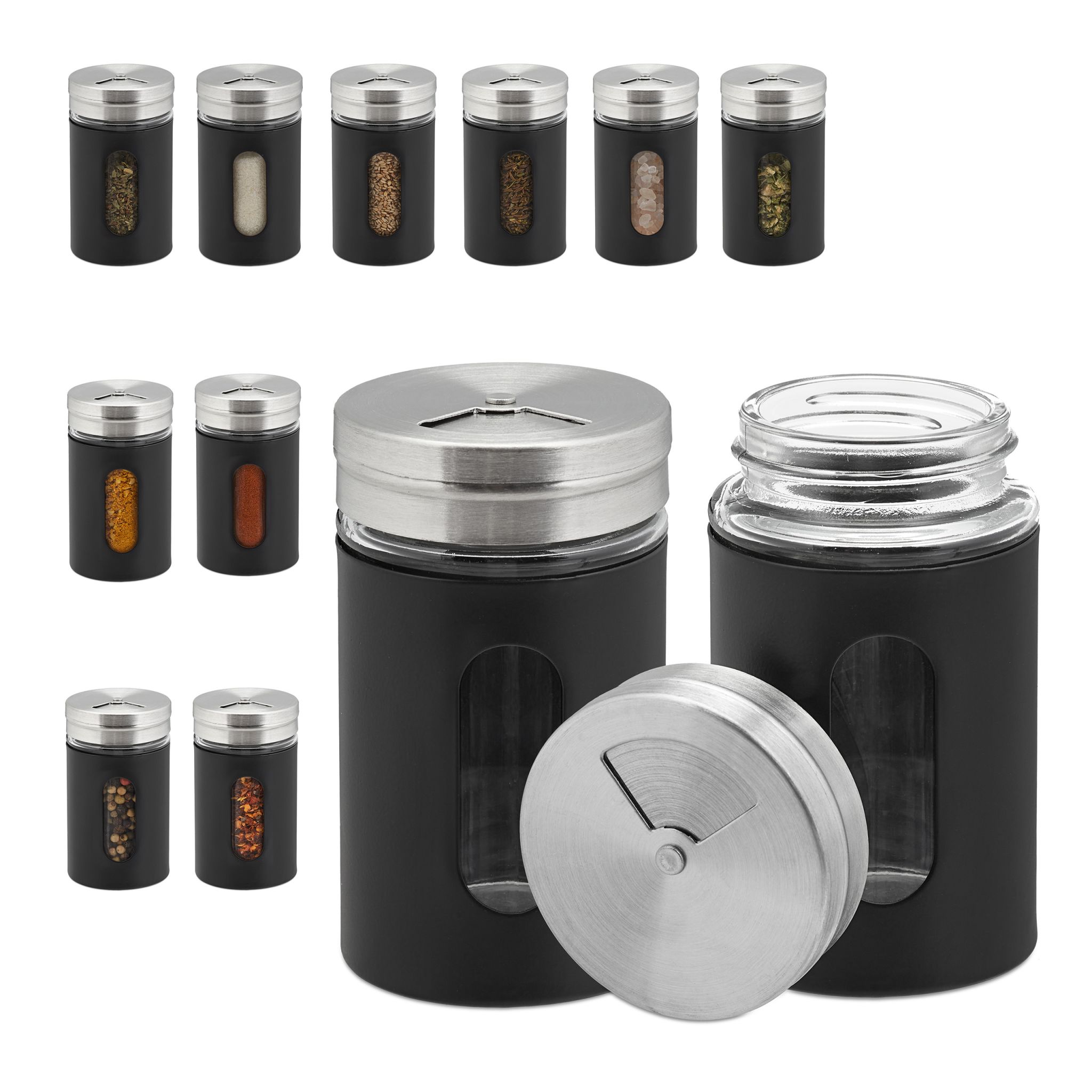 Gewürzstreuer 12er-Set Schwarz-Silber-Transparent